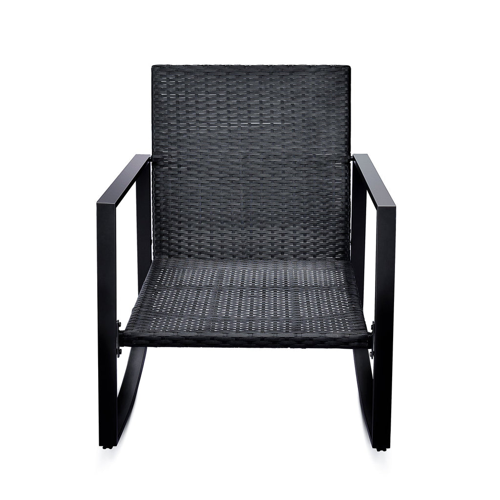 Outdoor Bistro Set Wicker Iron Blue 3 Piece Rocking Chairs Cushions Seats 2
