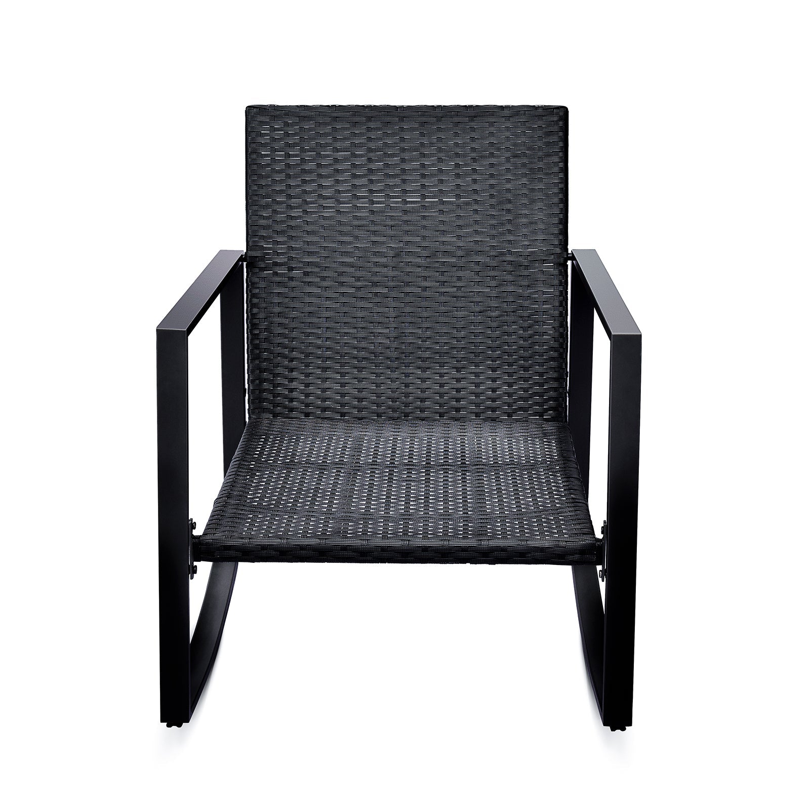 Outdoor Bistro Set Wicker Iron Blue 3 Piece Rocking Chairs Cushions Seats 2