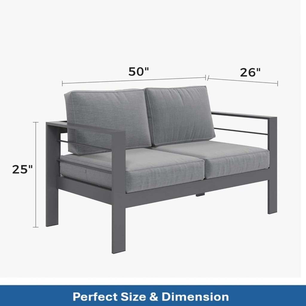 Outdoor Loveseat Aluminum Gray Dark Gray Olefin Cushions 50in