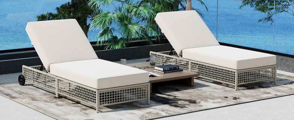 Outdoor Lounge Chair, 5-Position Adjustable Rattan Chaise with Cushion and