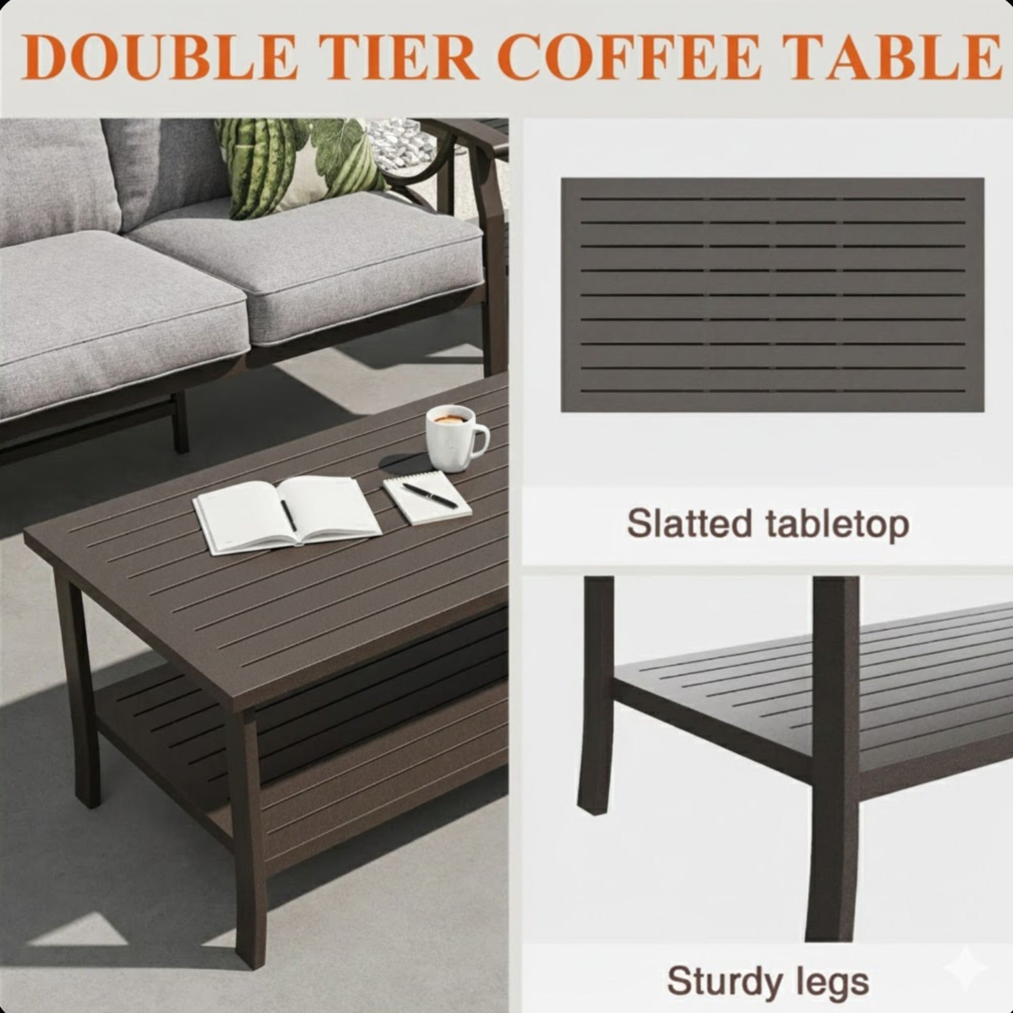 Outdoor Patio Set Steel 5 Piece Khaki Gray Cushions