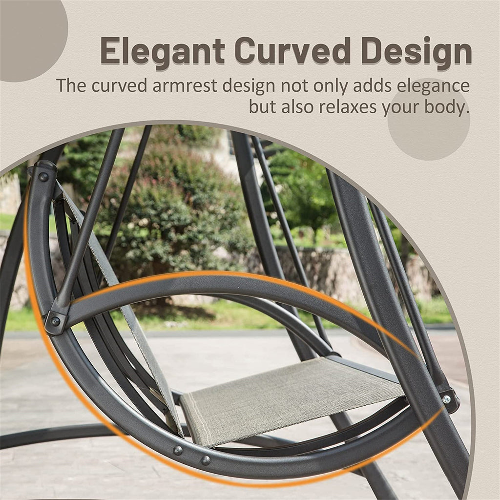 Outdoor Porch Swing 3-Seat Steel Textilene Dark Brown Canopy 73x52 In 970 LB