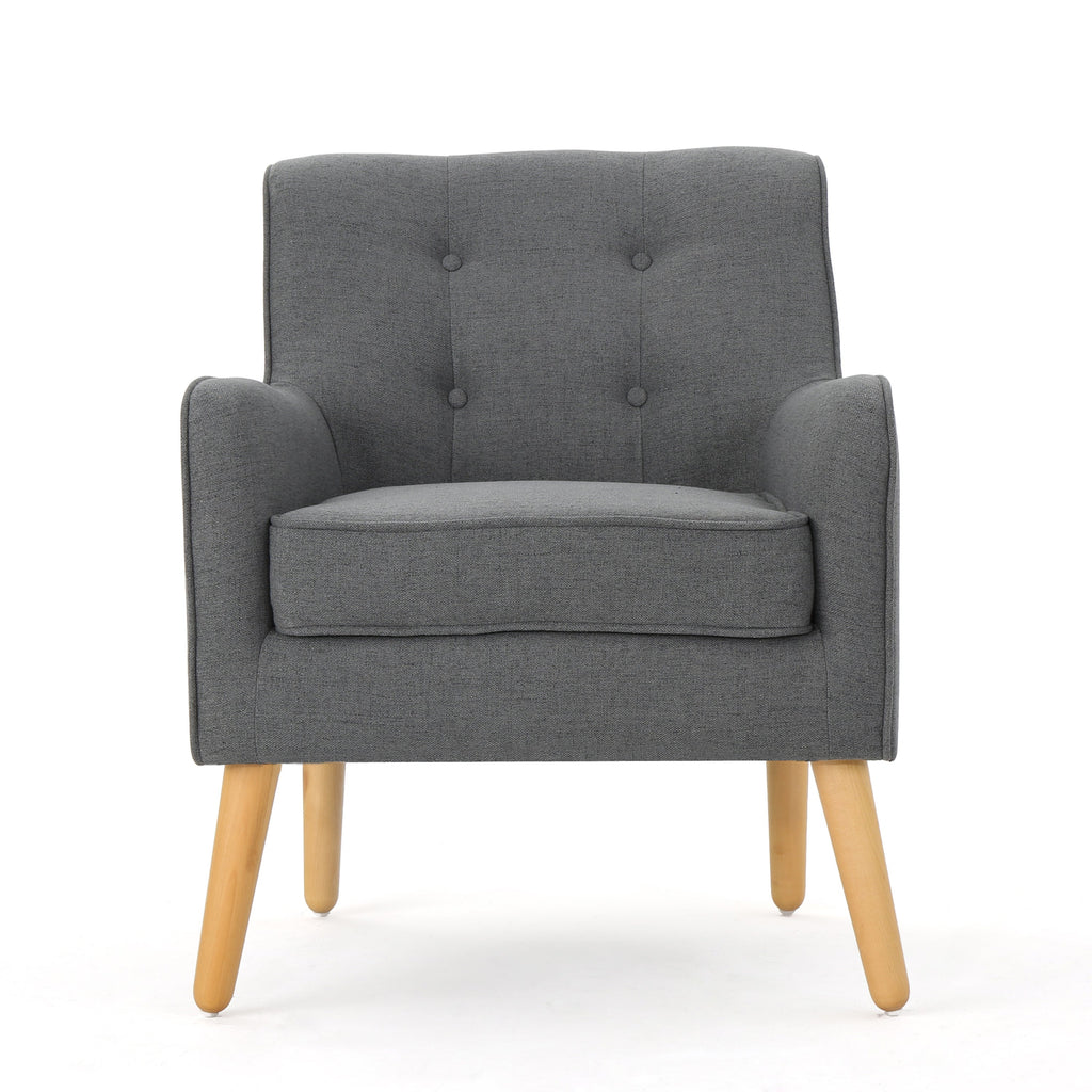 Accent Chair Mid-Century Charcoal Fabric Tufted Back Wood Legs 25x30x31 In