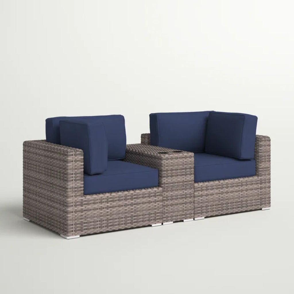 2-Person Wicker Patio Loveseat Gray Cup Holder