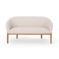 Loveseat Mid-Century Modern Channel Stitched Fabric Beige Rubberwood Legs 55 In