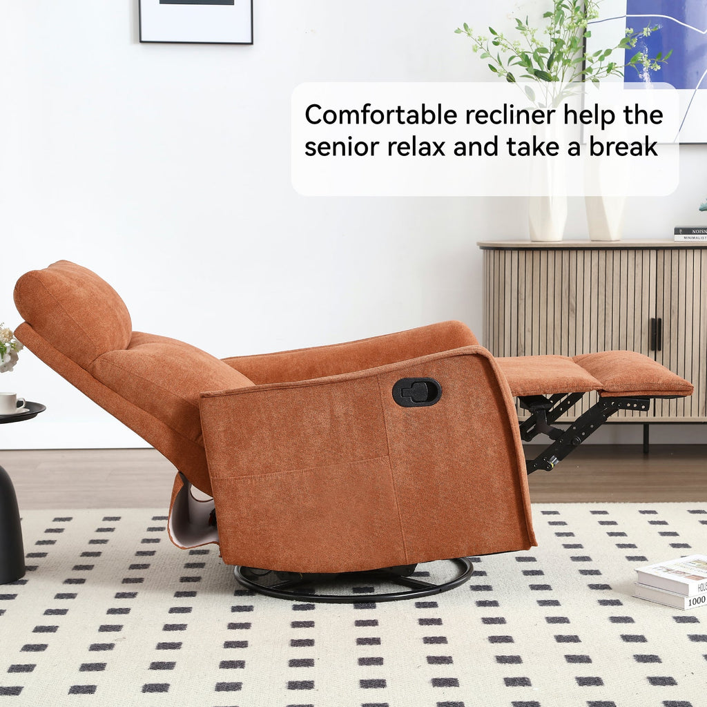 Recliner Chair Swivel Rocker Polyester Orange 360 Degree Heat Massage 155