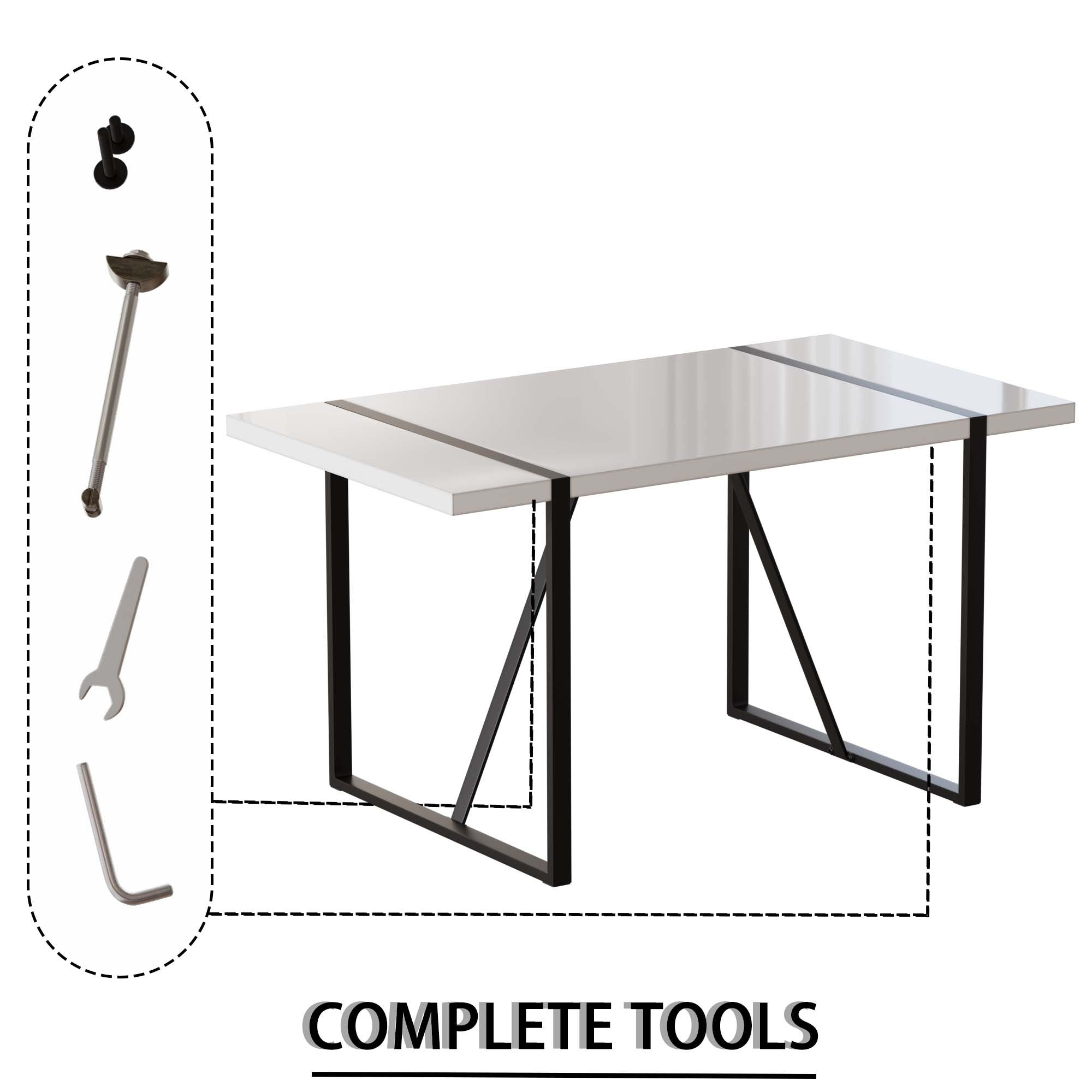 55 '4-person modern MDF dining table set, kitchen black metal leg dining table