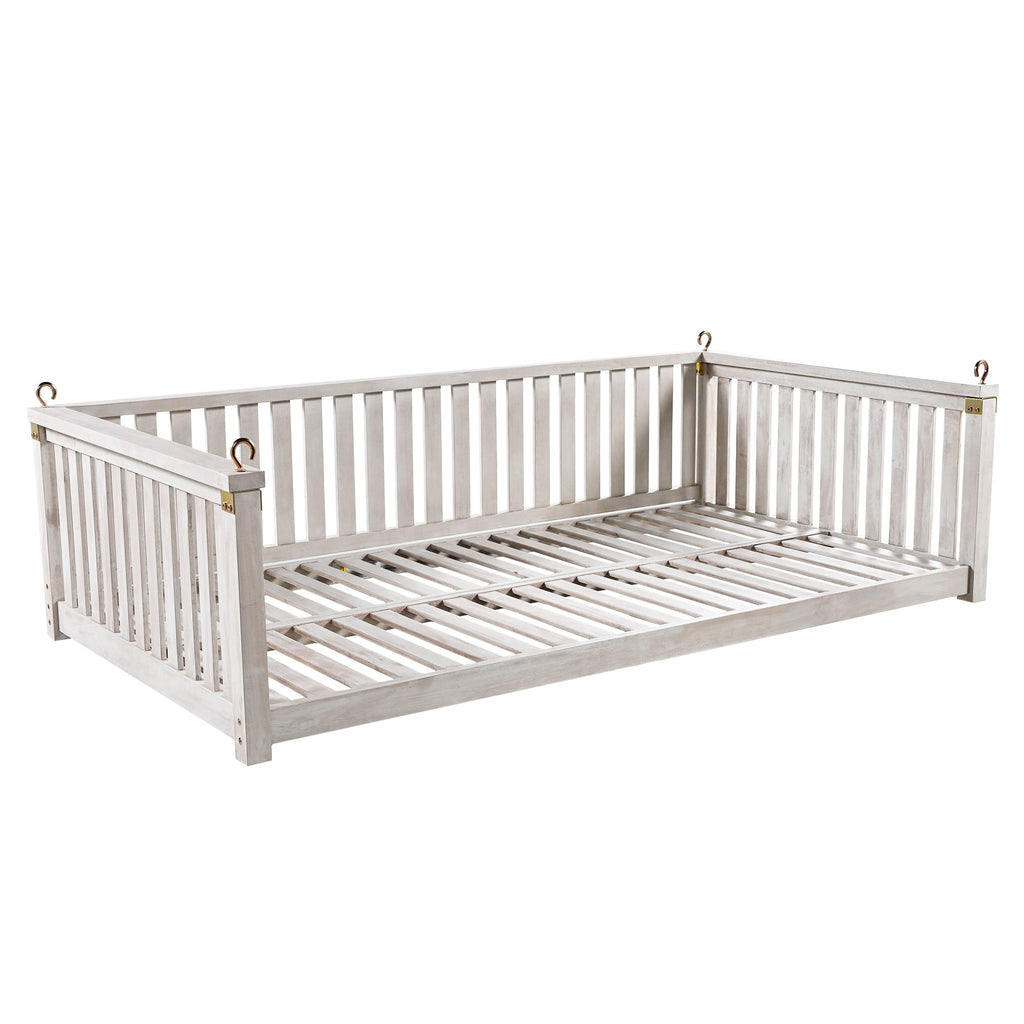 Outdoor Swing Bed Acacia Wood White Twin Size Minimalist 79.1x41.3 In 350 LB