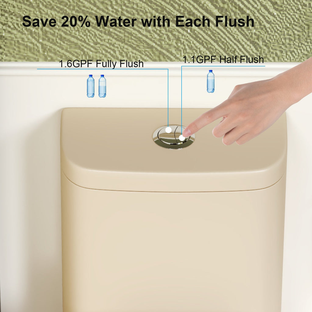 1.1/1.6 GPF Tornado Flush One-Piece Toilet ADA Height 17in, Dual Flush, Khaki