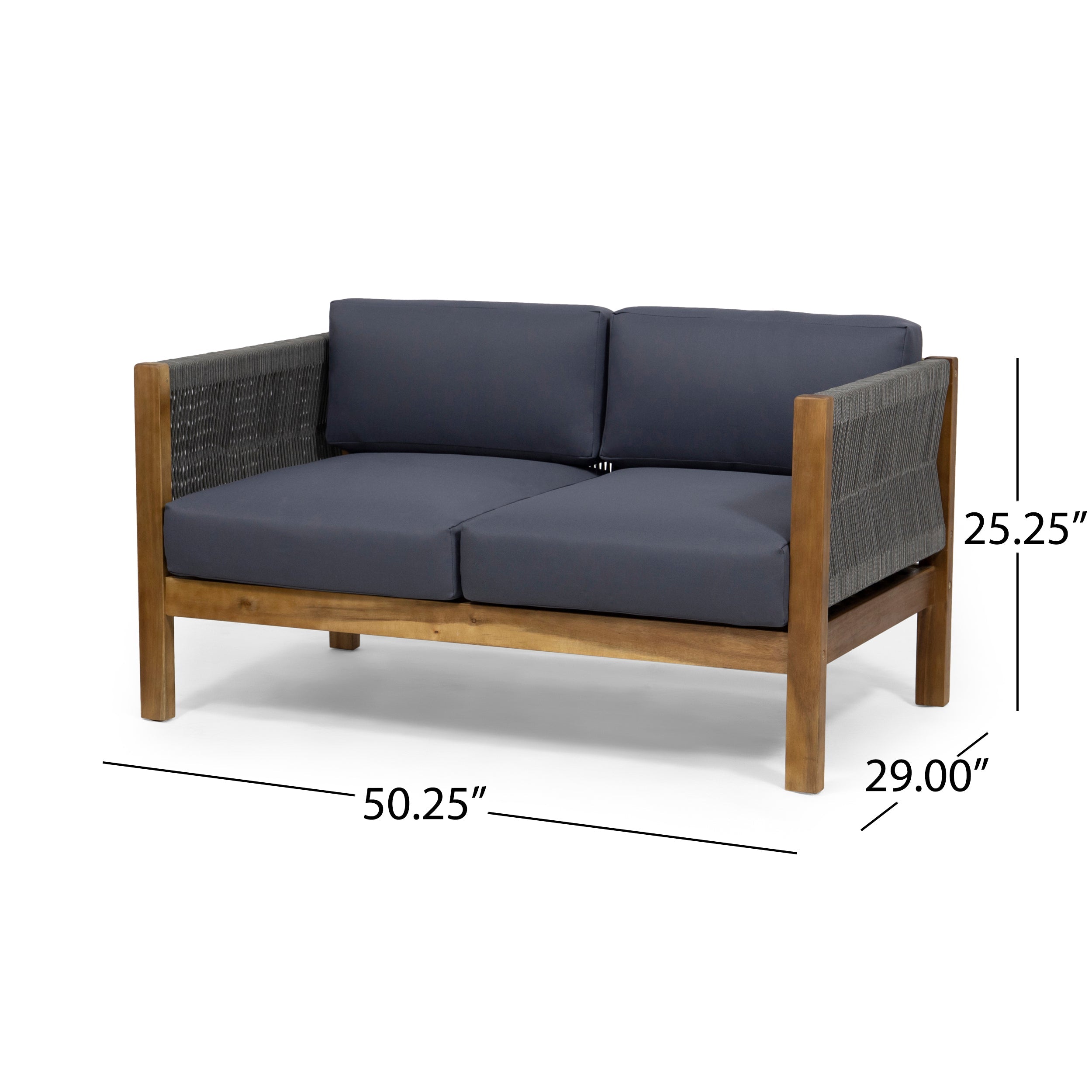 Outdoor Loveseat Set Acacia Wood Rattan Rope Teak Cushion 2 Piece