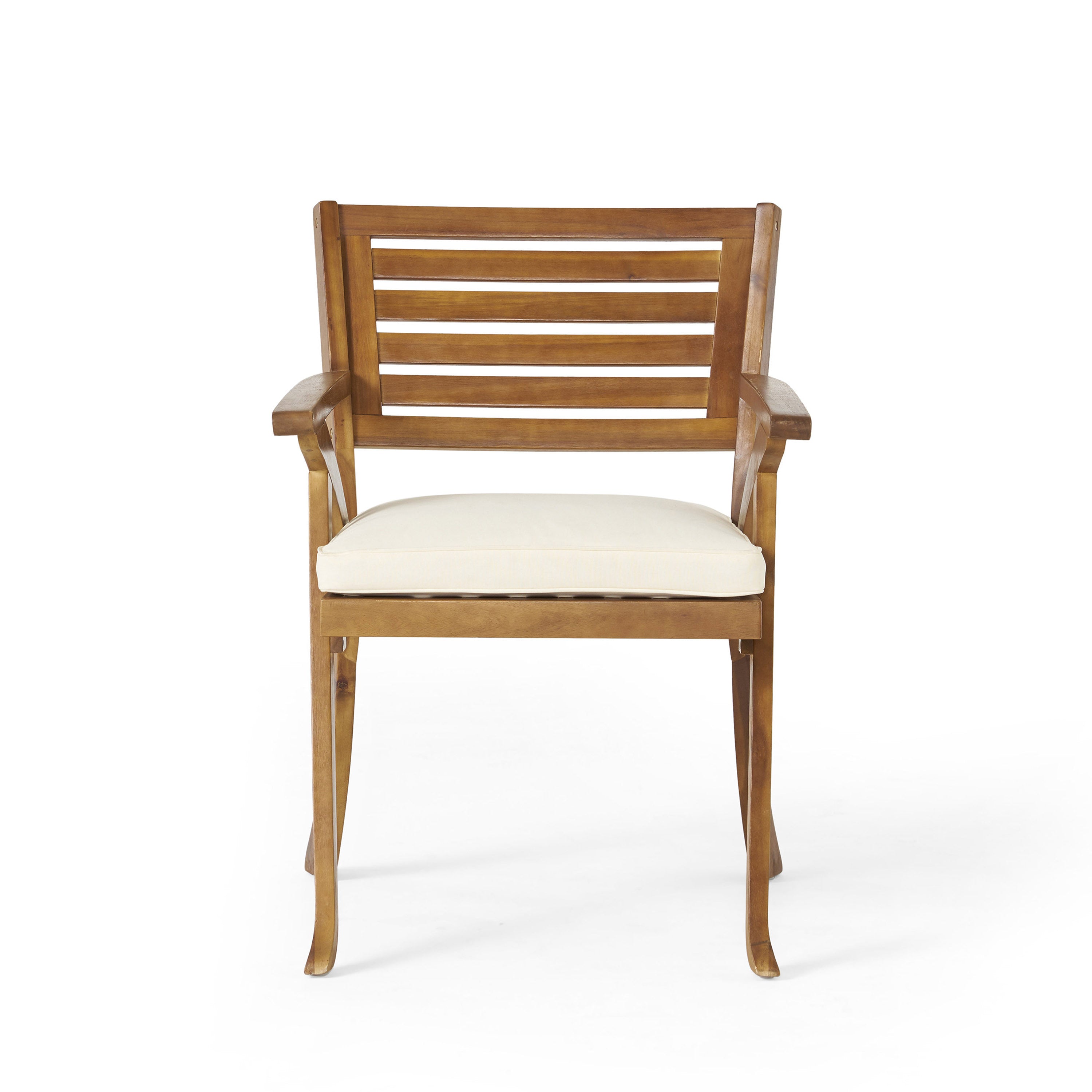 Outdoor Dining Chair Acacia Wood Teak Cream Cushion Set 2 27.5