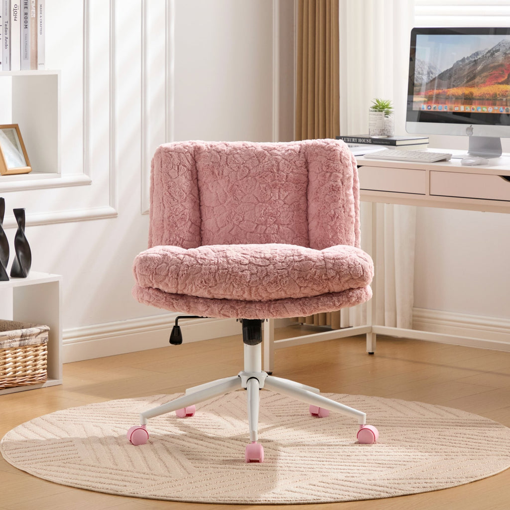 Swivel Chair Faux Alpaca Pink Wide 26.4 In Seat 360 Degree Height Adjust