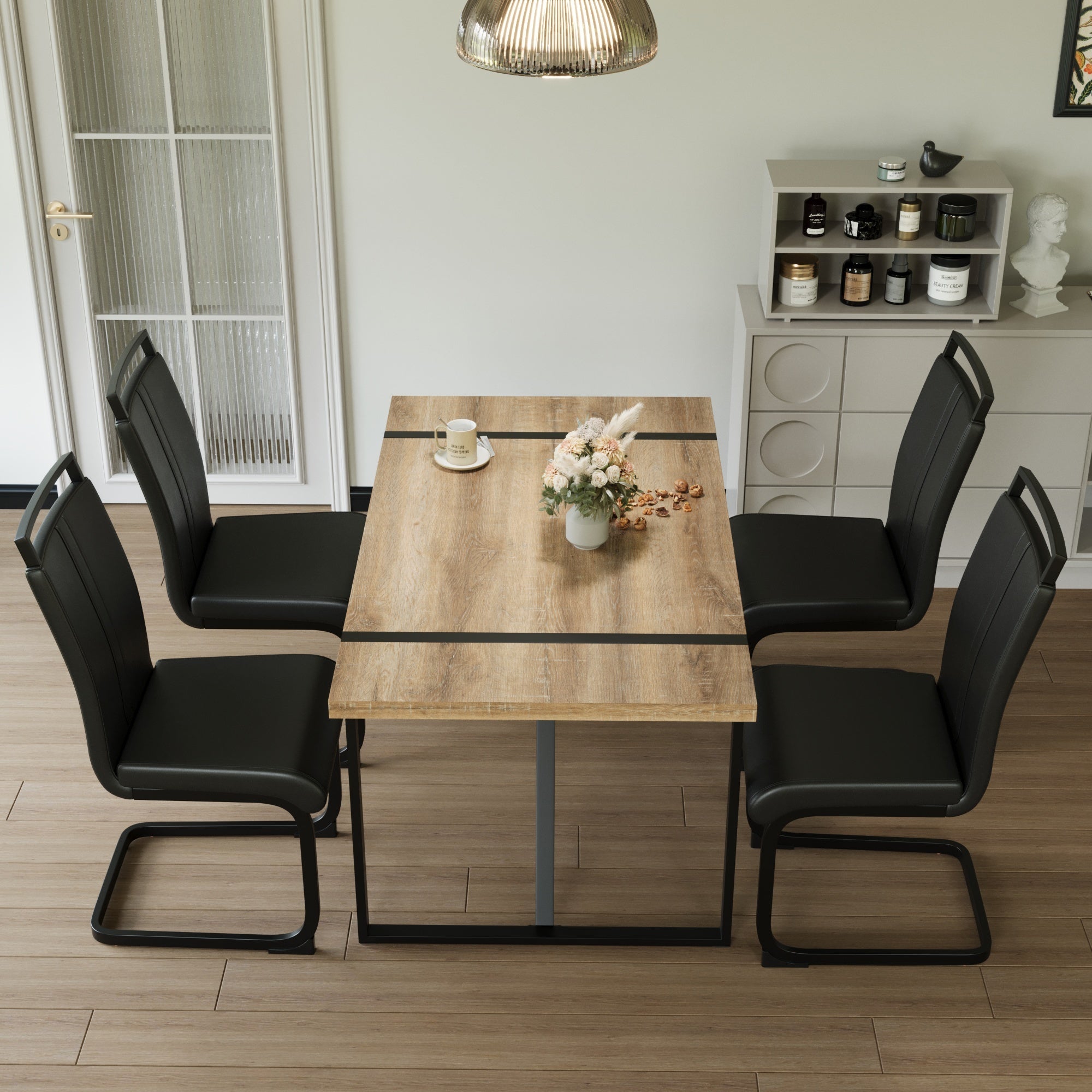55 ' dining table modern rural industrial rectangular MDF wood set and PU