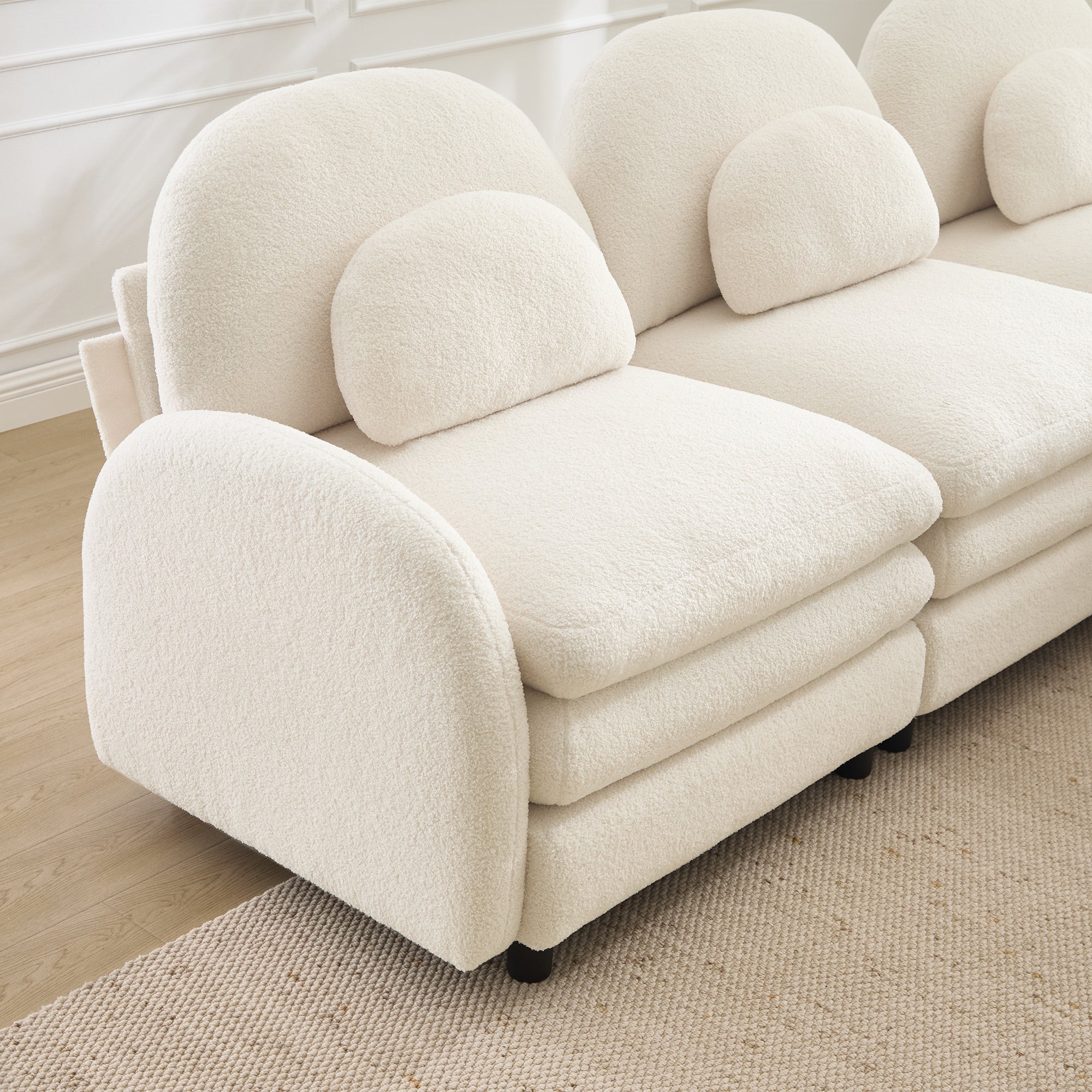 Sectional Sofa Modular Cloud Teddy Beige White 4 Seat Ottoman