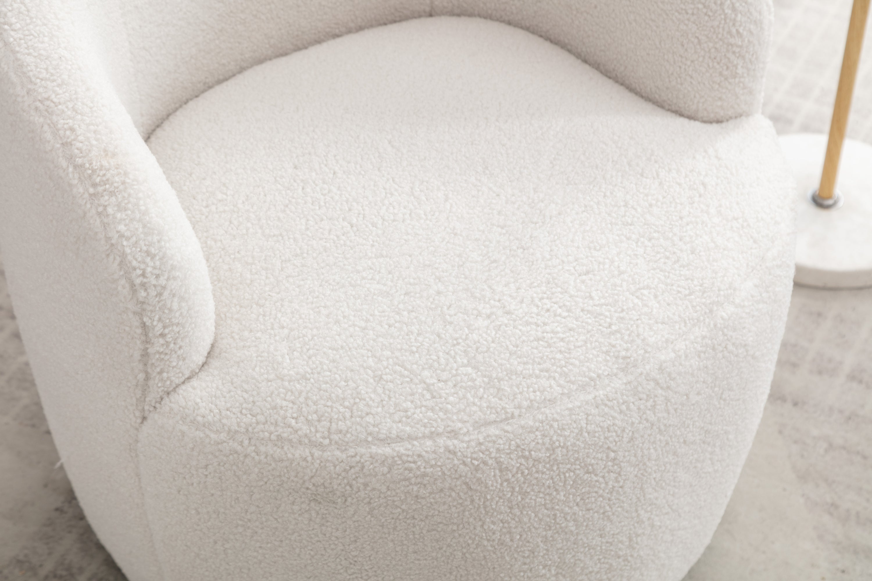 Accent Chair Swivel Barrel Teddy Fabric Ivory Black Ring Base 360 Degree 250 LB
