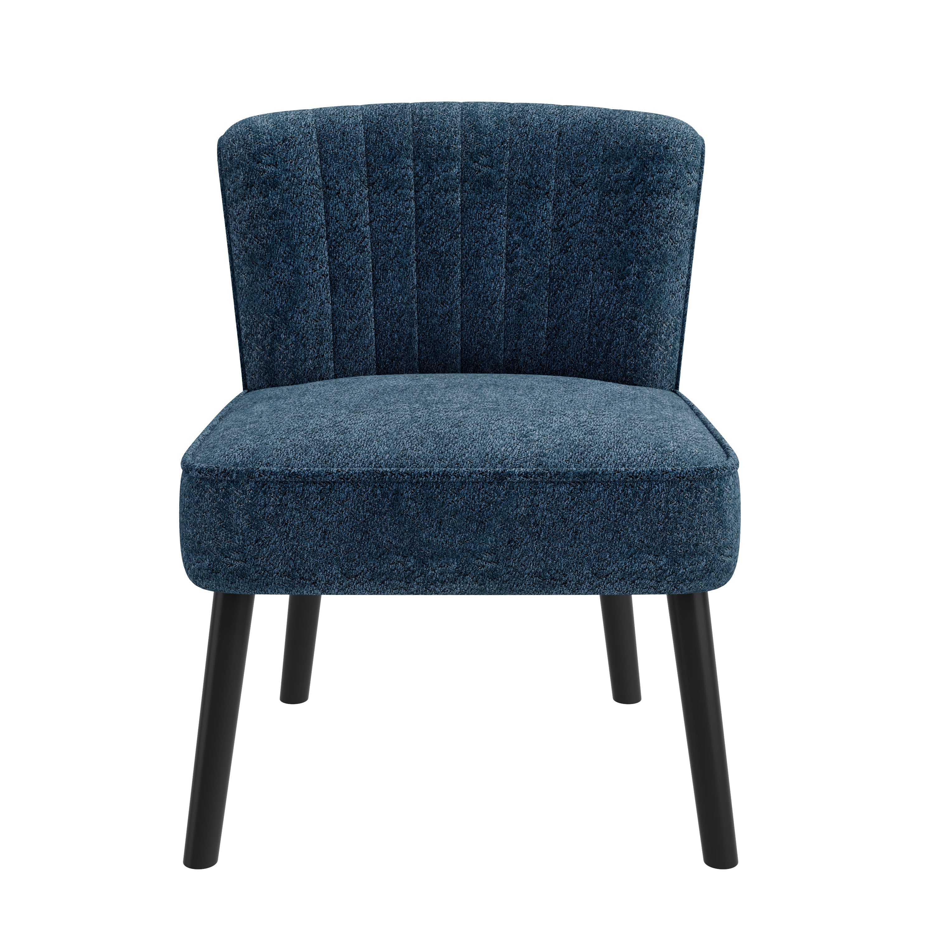 Accent Chair Shellback Channel Back Boucle Navy Blue Solid Wood Legs