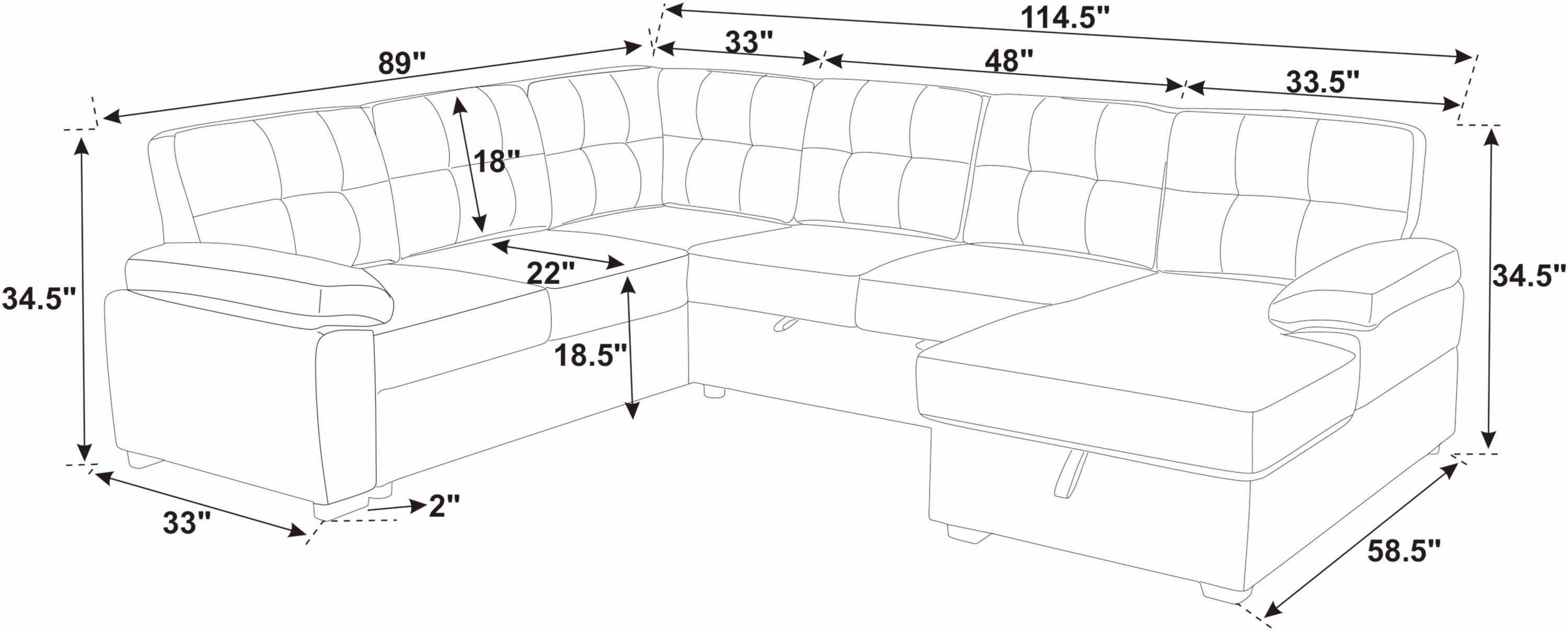 Sofa Bed U-Shape Faux Leather Brown Sleeper Storage Chaise 114 In