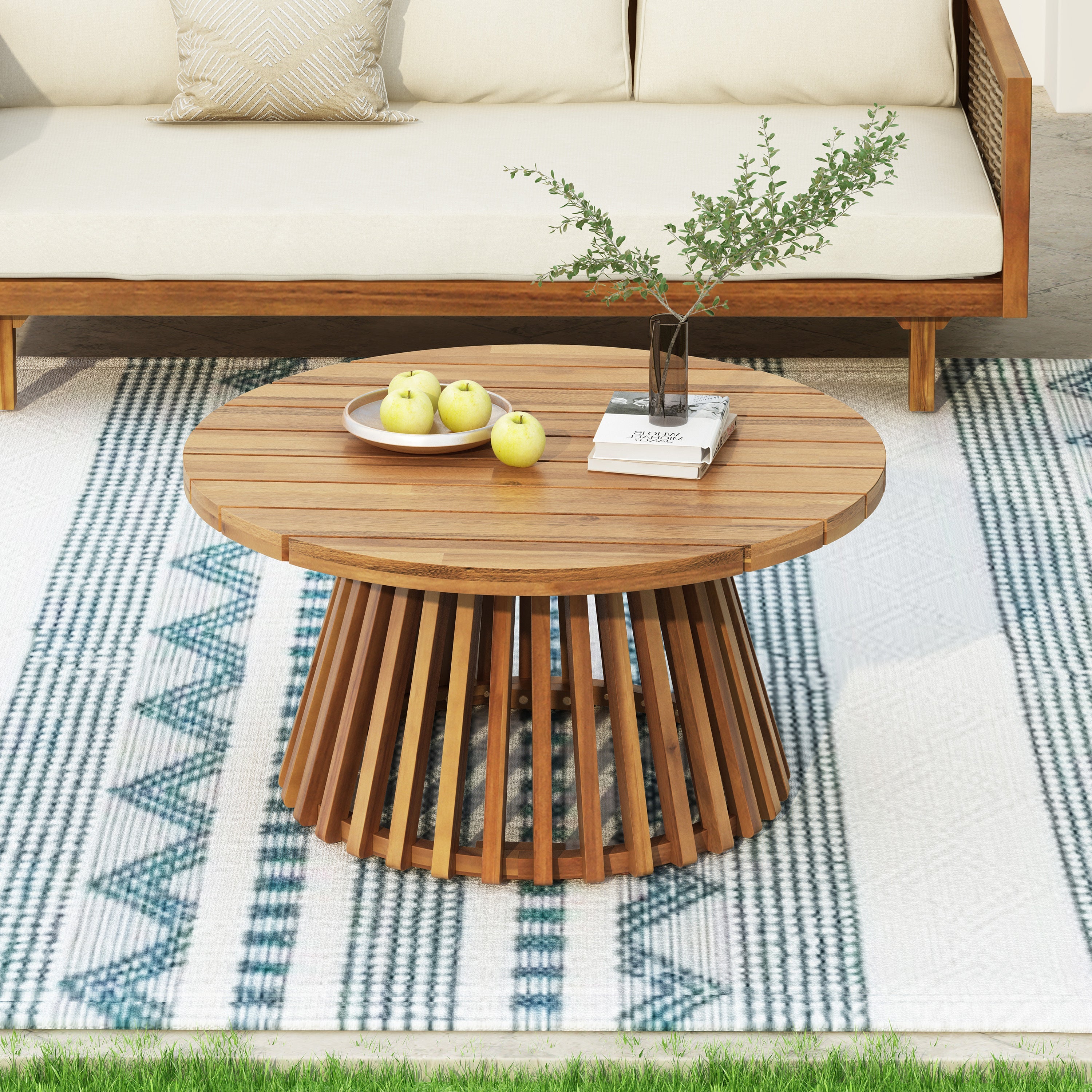 Outdoor Patio Set Acacia Wood Wicker Teak Dark Teal Daybed 2 Piece 600 LB