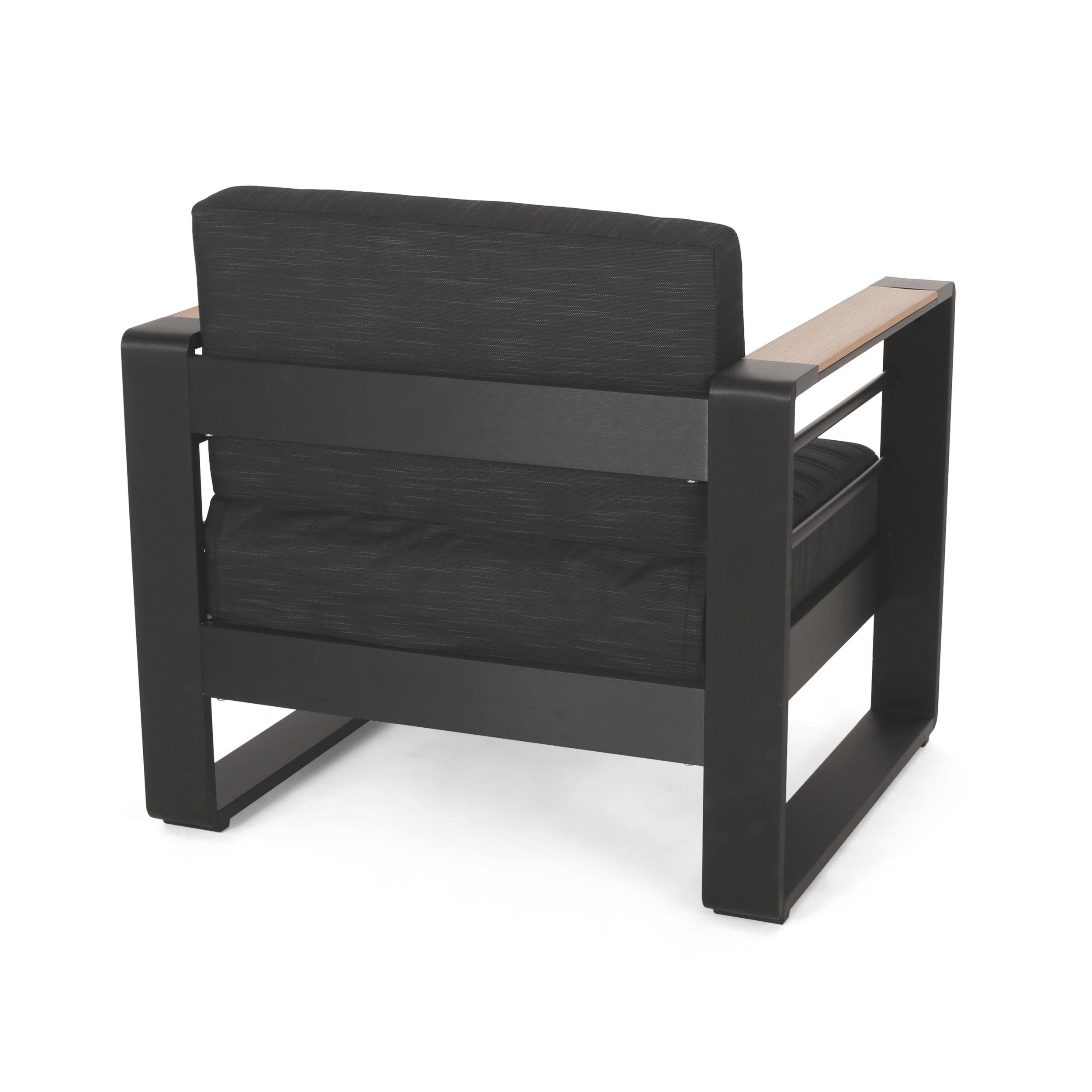 Outdoor Club Chair Aluminum Black Slat Design Water-Resistant 32x27.5x24.75 In