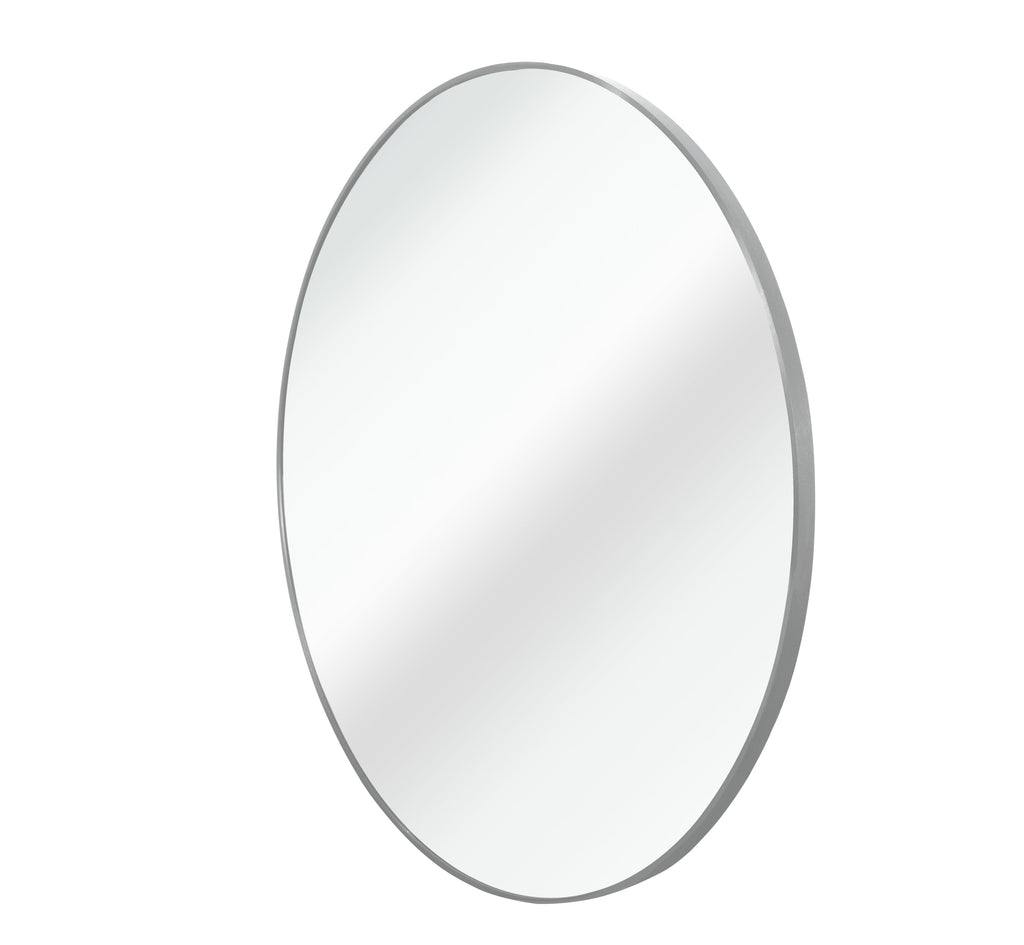 Wall Mirror Round Aluminum Frame Silver 42 In HD Glass Shatterproof Film