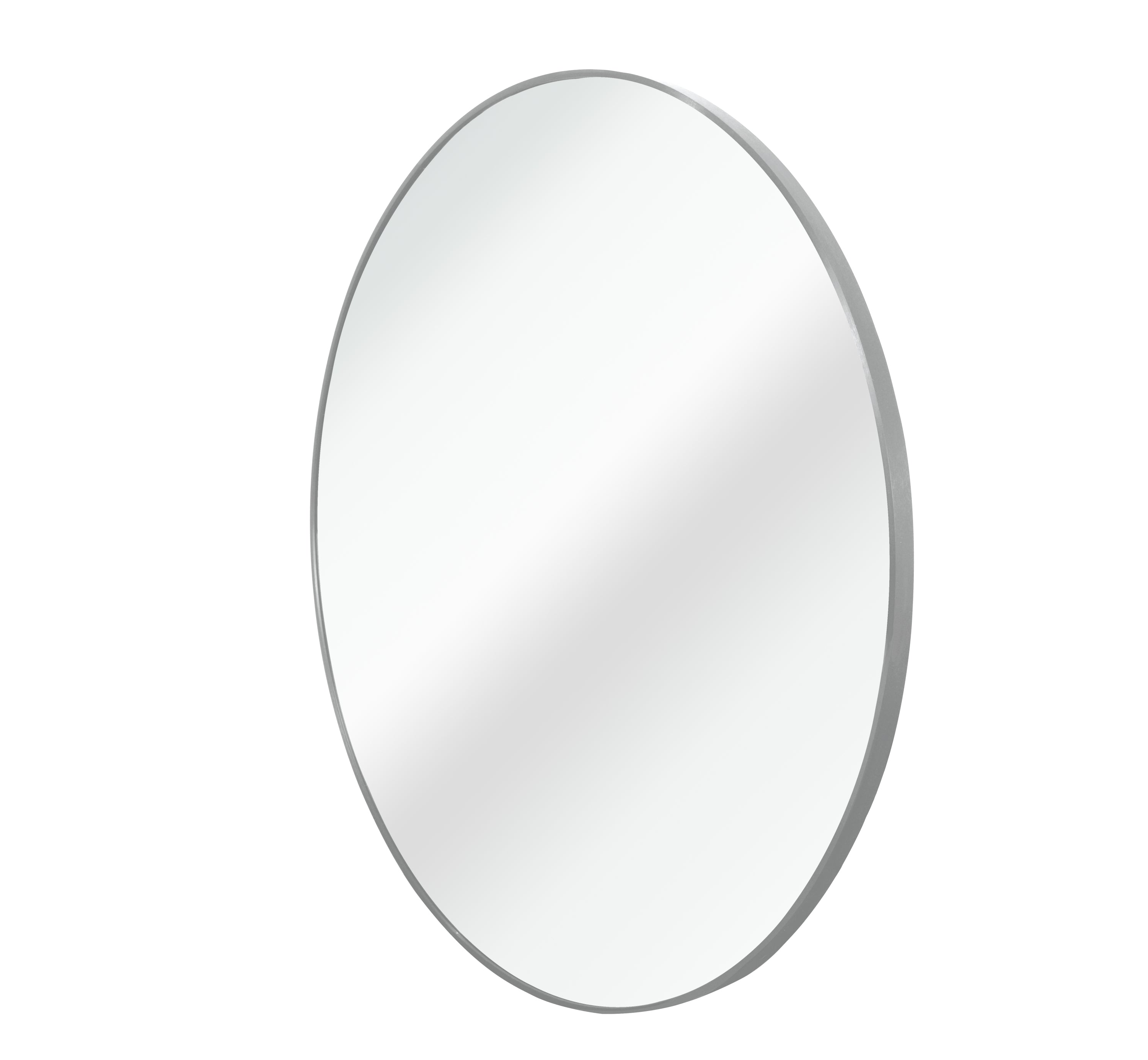 Wall Mirror Round Aluminum Frame Silver 42 In HD Glass Shatterproof Film
