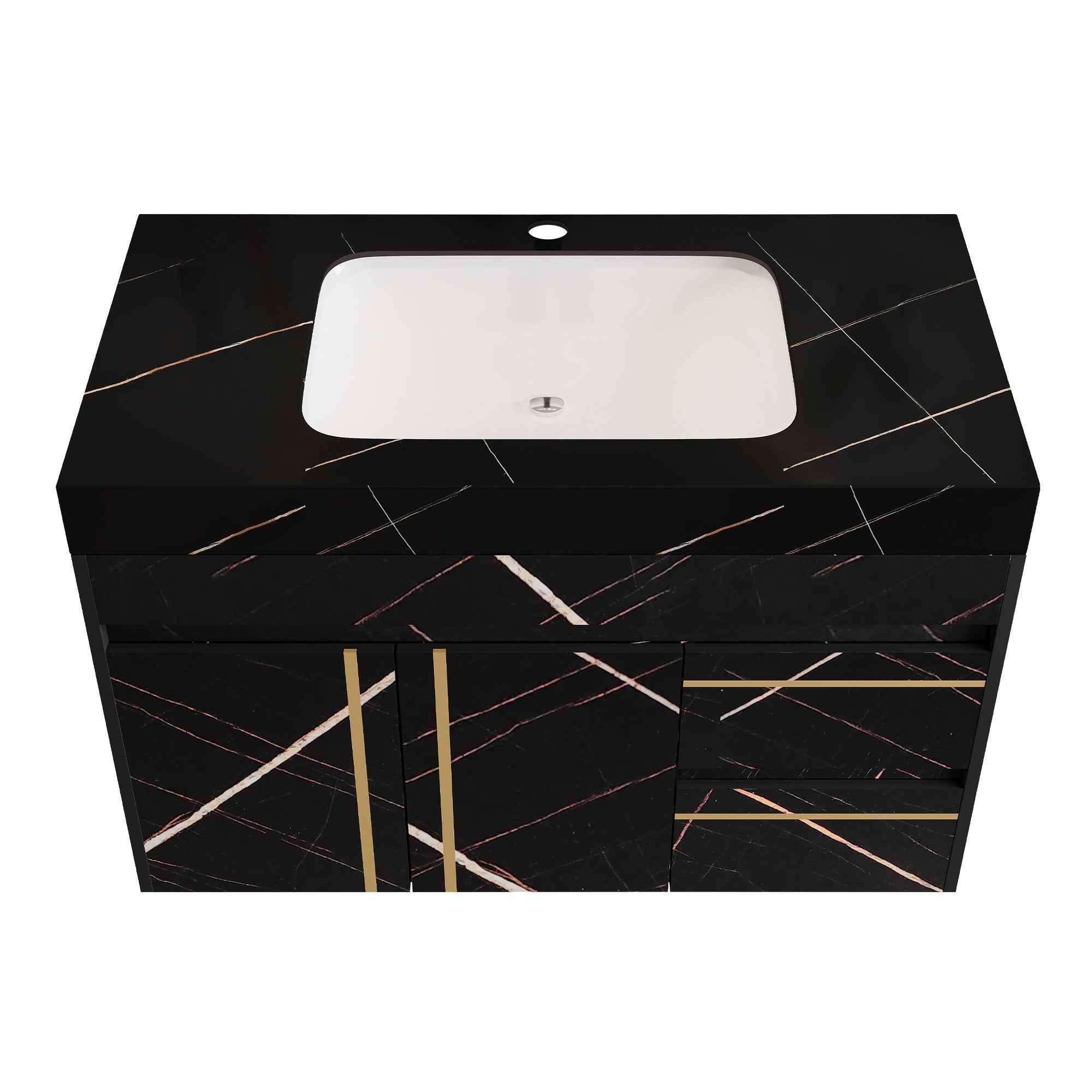 35.2 in Floating Bathroom Vanity with Sink and Faux Marble Top