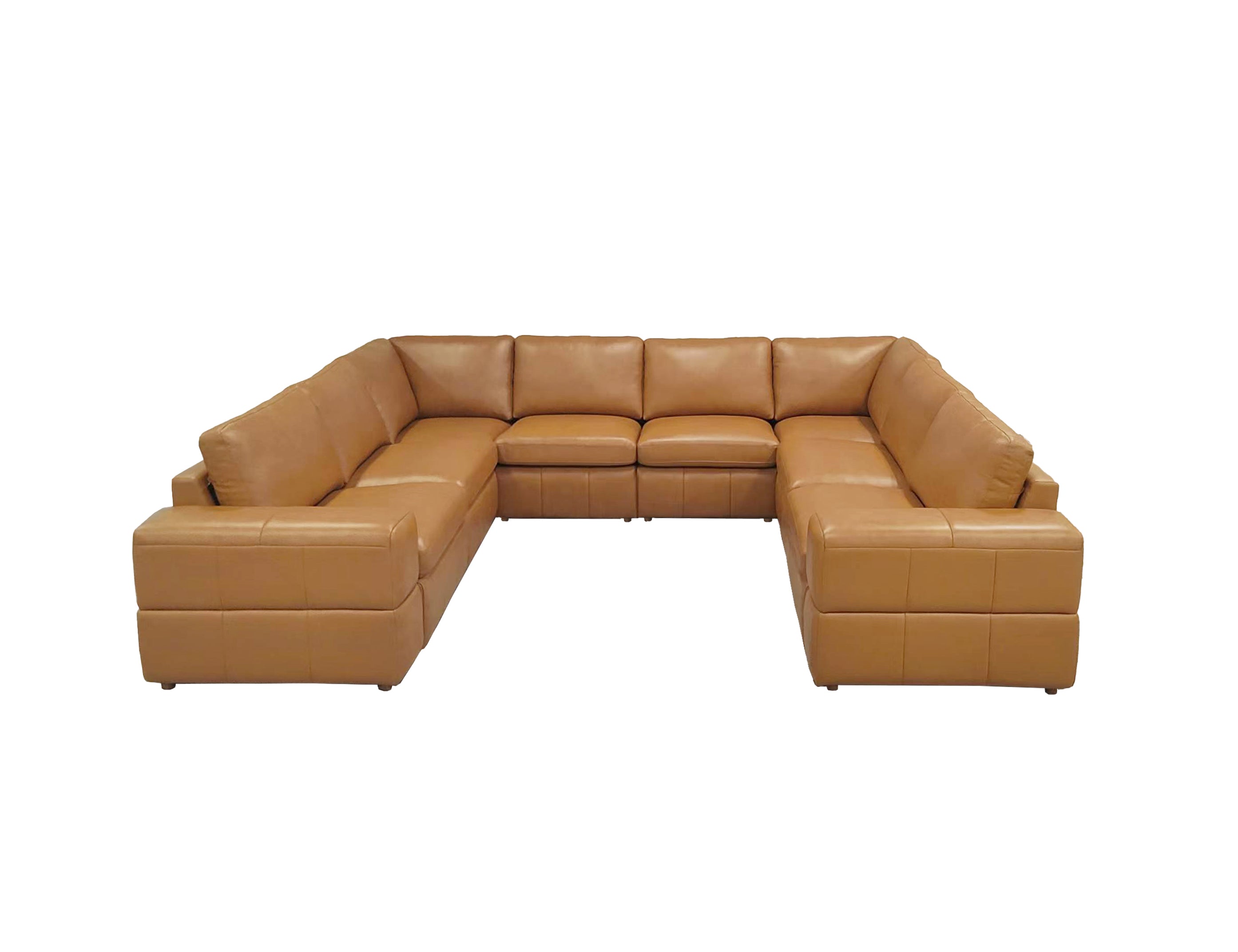 Sectional Sofa Modular Leather Match Ginger 8 Seat 2 Recliners 128 In
