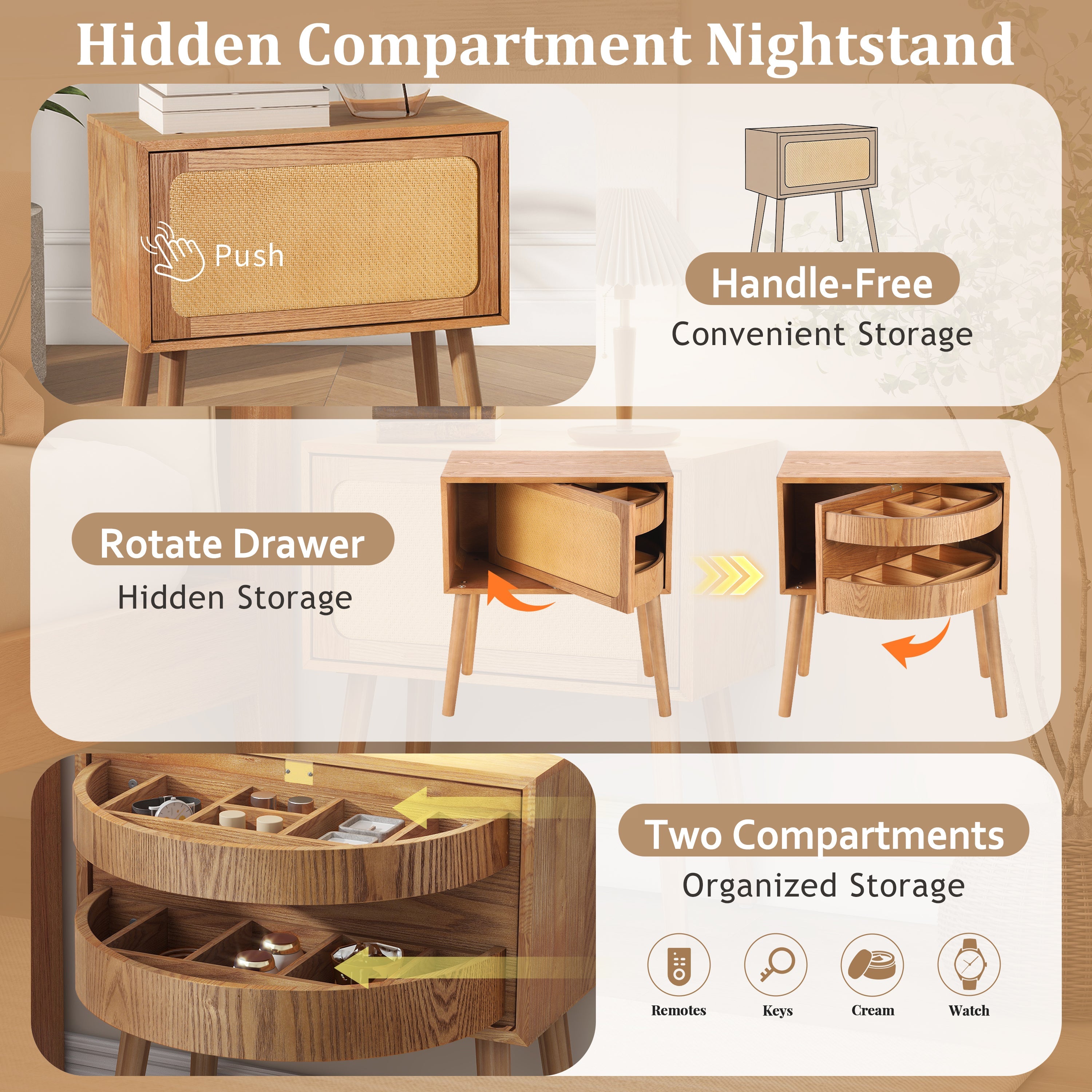 Rotating Hidden Compartment Nightstands, Mid Century Modern Concealment