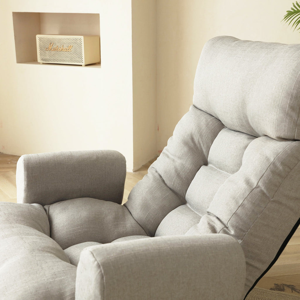 Floor Gaming Lounge Chair Swivel 360 Linen Gray 5-Position Adjustable 31x43 In