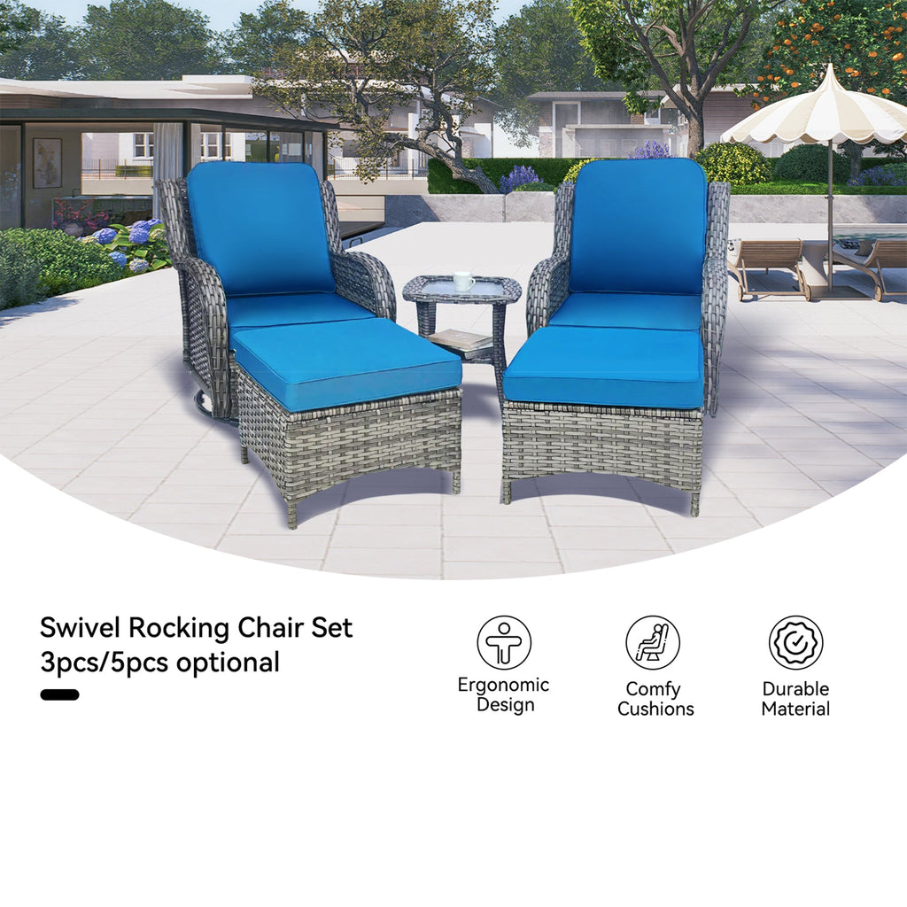 Outdoor Patio Set Wicker Aluminum Blue Gray 5 Piece Swivel Seats 4