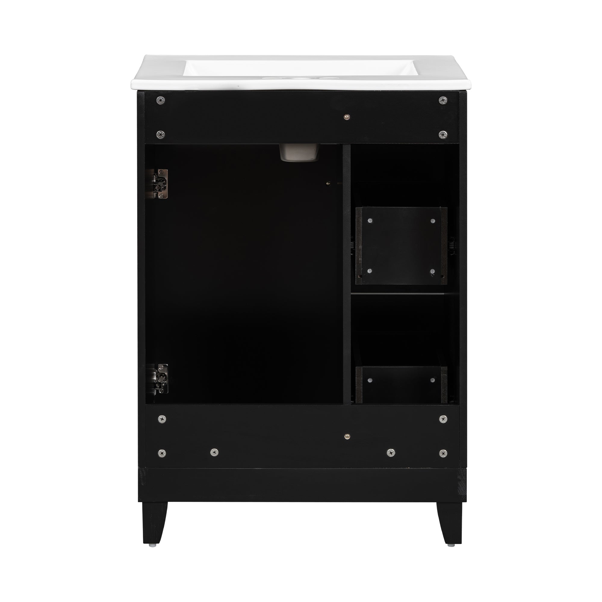 Transitional Bathroom Vanity Cabinet with Ceramic Sink, 24-Inch, Black, Solid...