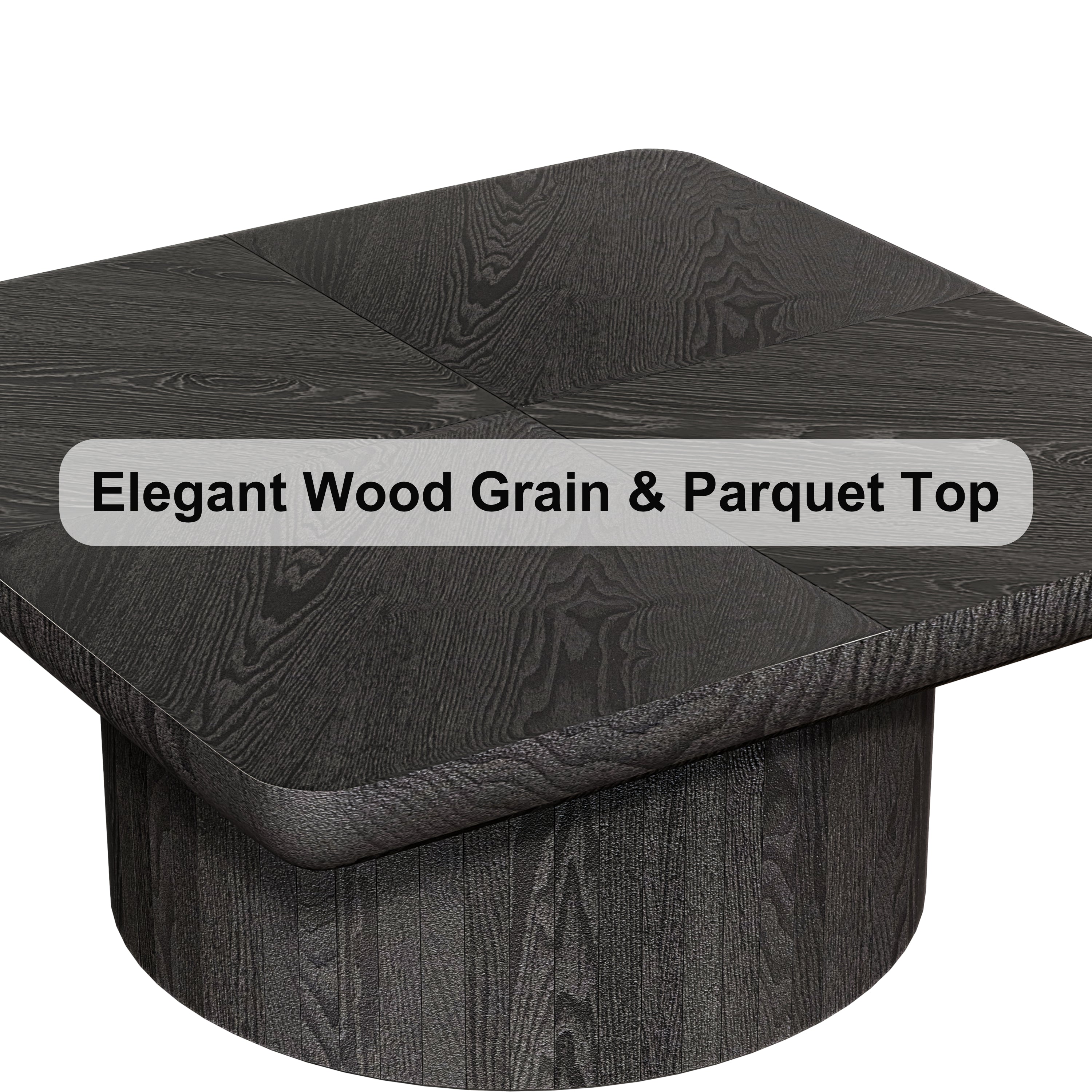 2-Piece Wood Nesting Coffee Tables, Fluted Pedestal, Living Room, Natural Black