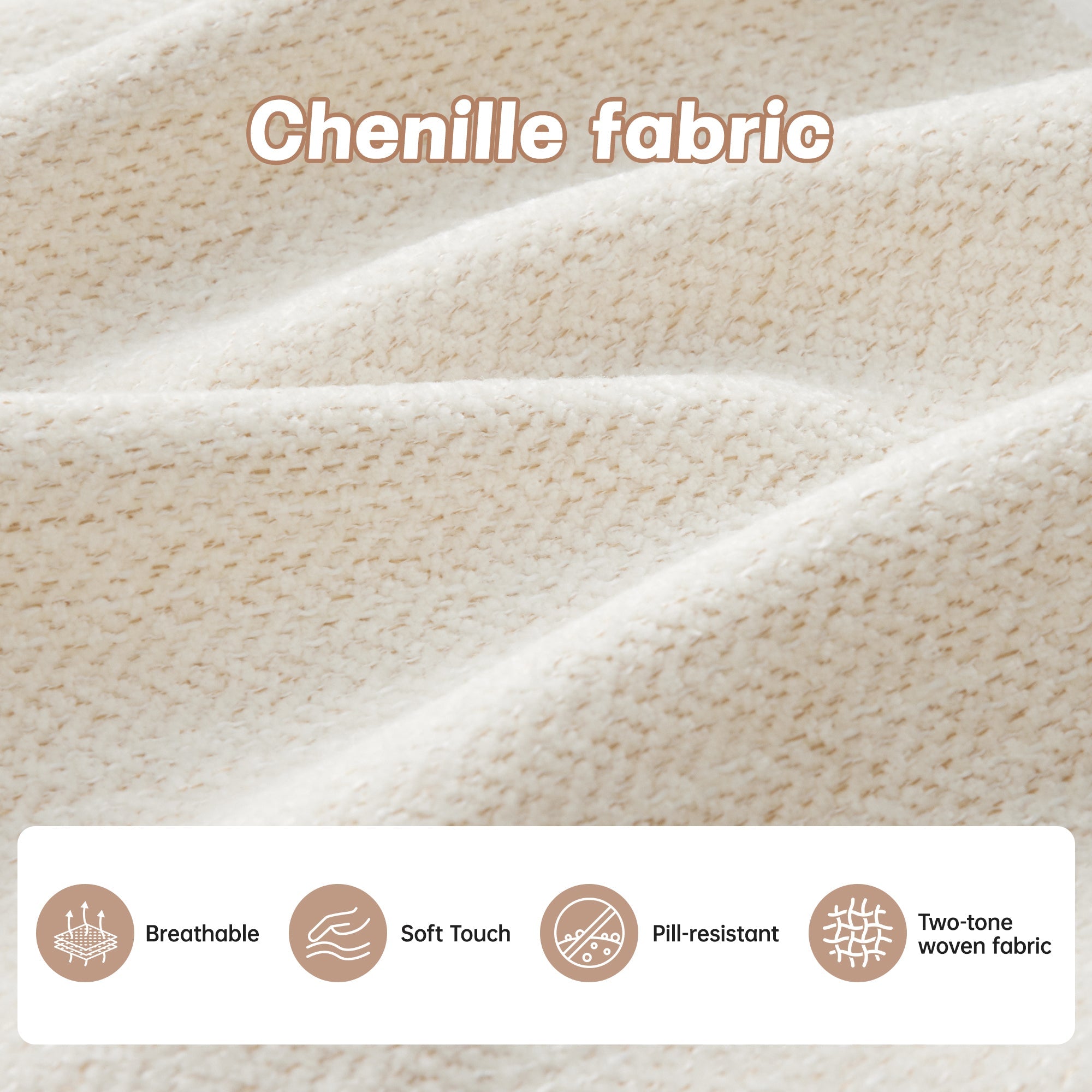 Sectional Sofa L-Shape Modular Chenille Beige Cloud Style with Ottoman
