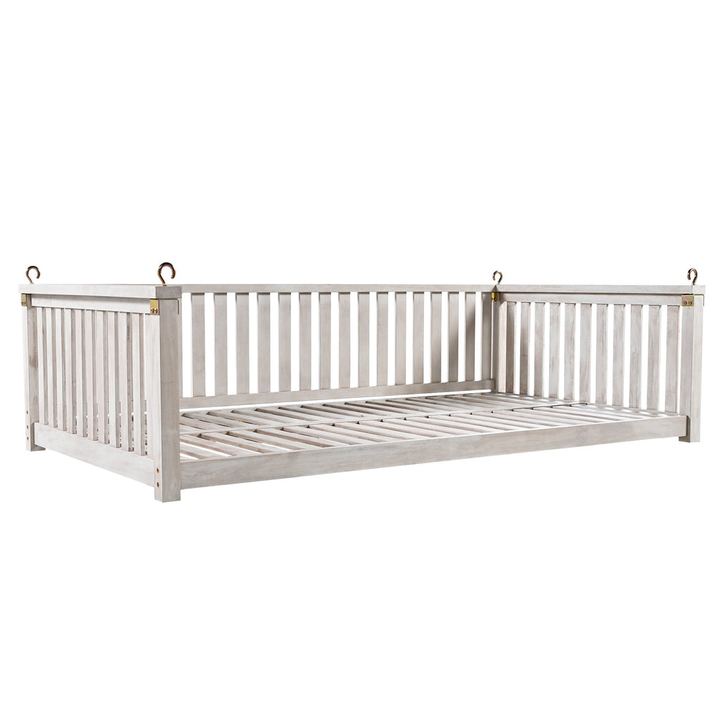 Outdoor Swing Bed Acacia Wood White Twin Size Minimalist 79.1x41.3 In 350 LB
