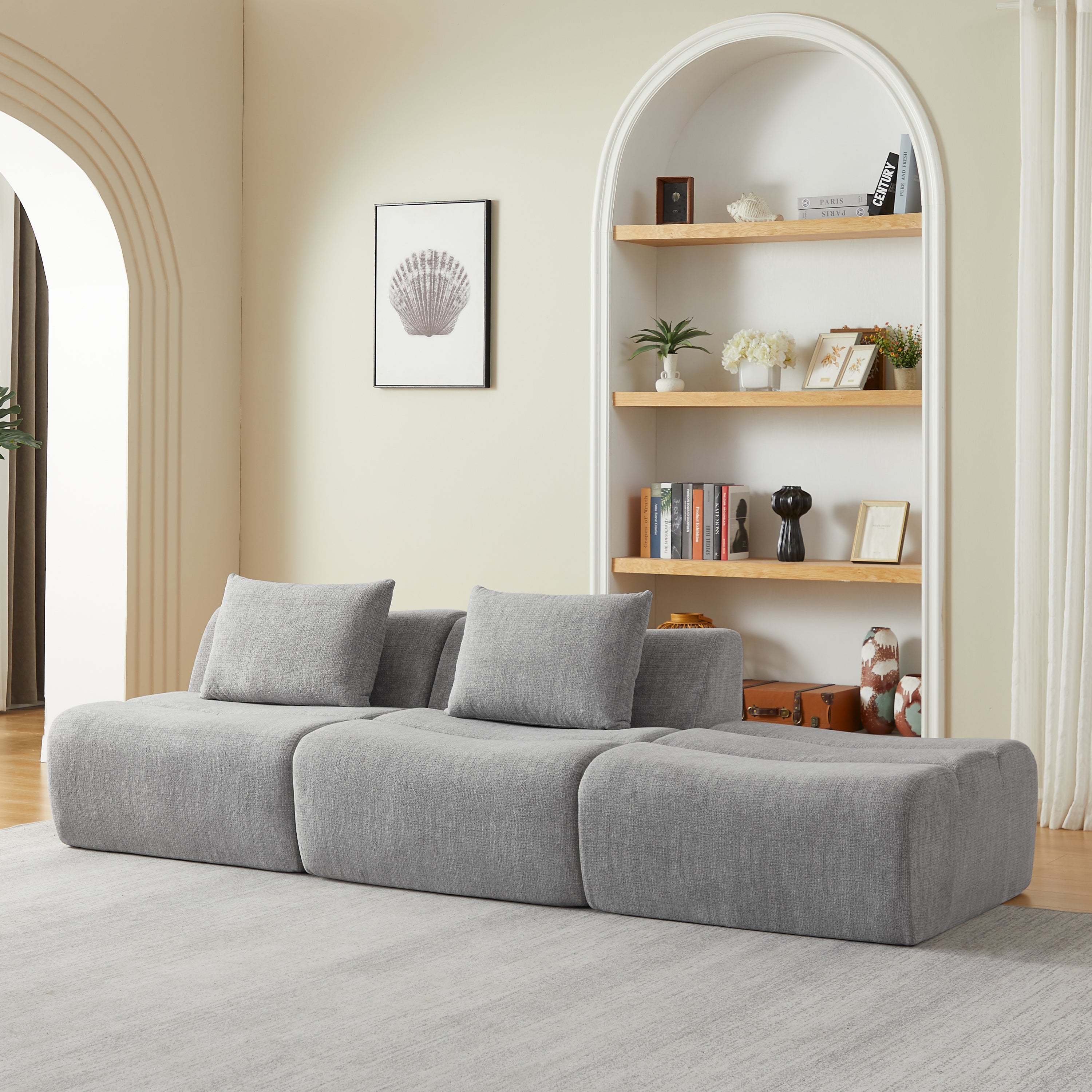 Sofa Oversized Chenille Gray 3 Seat 107 In No Assembly Pocket Spring