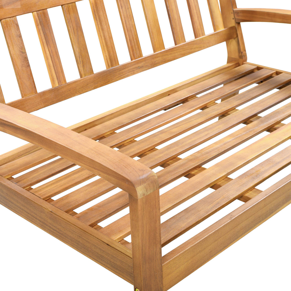 Outdoor Conversation Set Acacia Wood Teak Beige Cushion 2 Piece