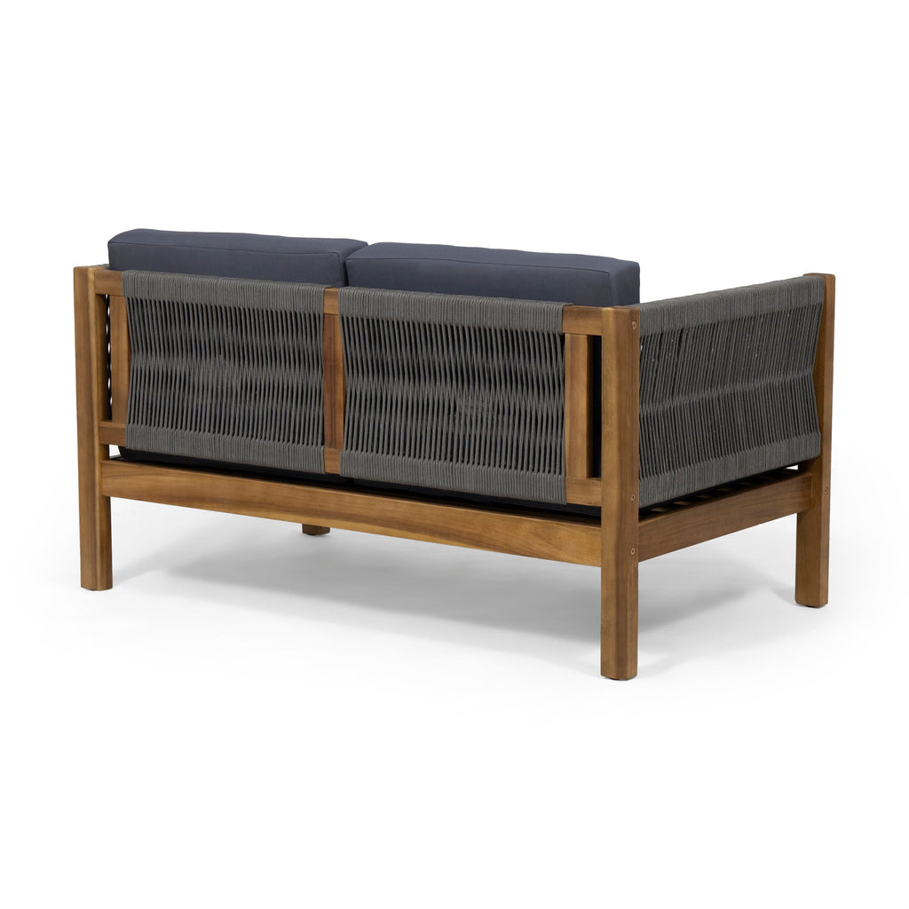 Outdoor Loveseat Set Acacia Wood Rattan Rope Teak Cushion 2 Piece