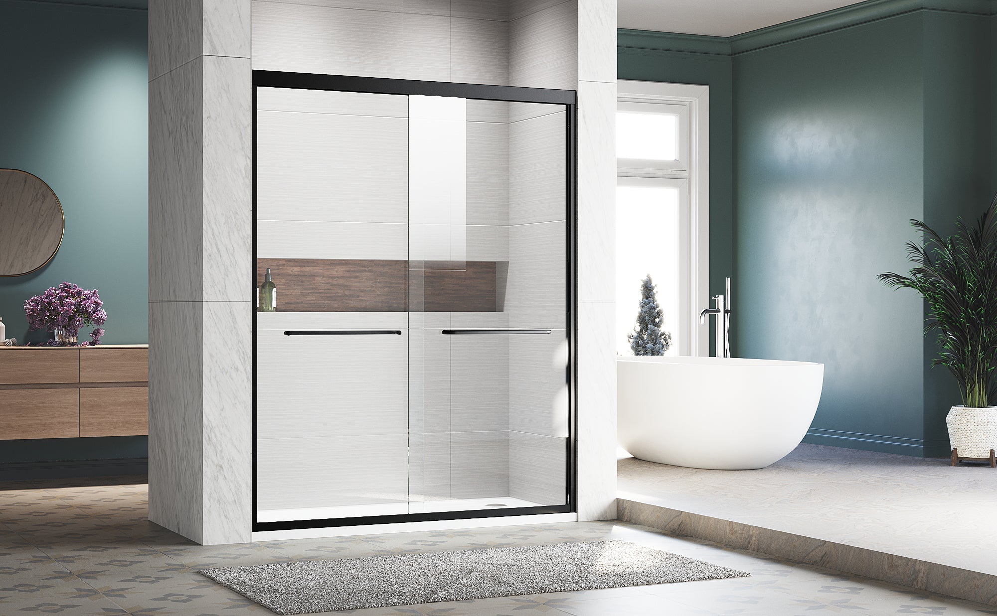 Sliding Shower Glass Door 56-60 in. W x 72 in. H, Adjustable Semi Frameless S
