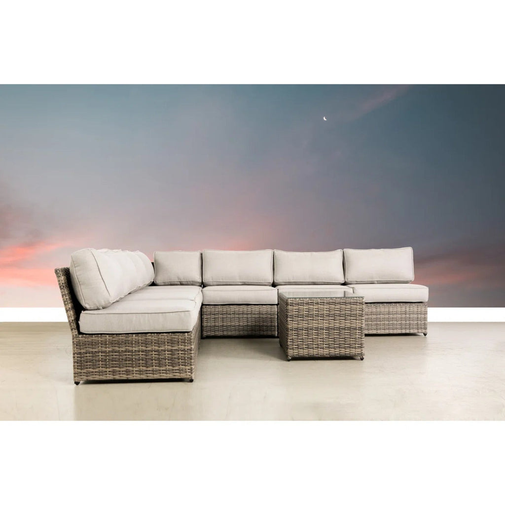 Outdoor Sectional Set HDPE Wicker Gray 8 Piece Aluminum Frame Seats 6
