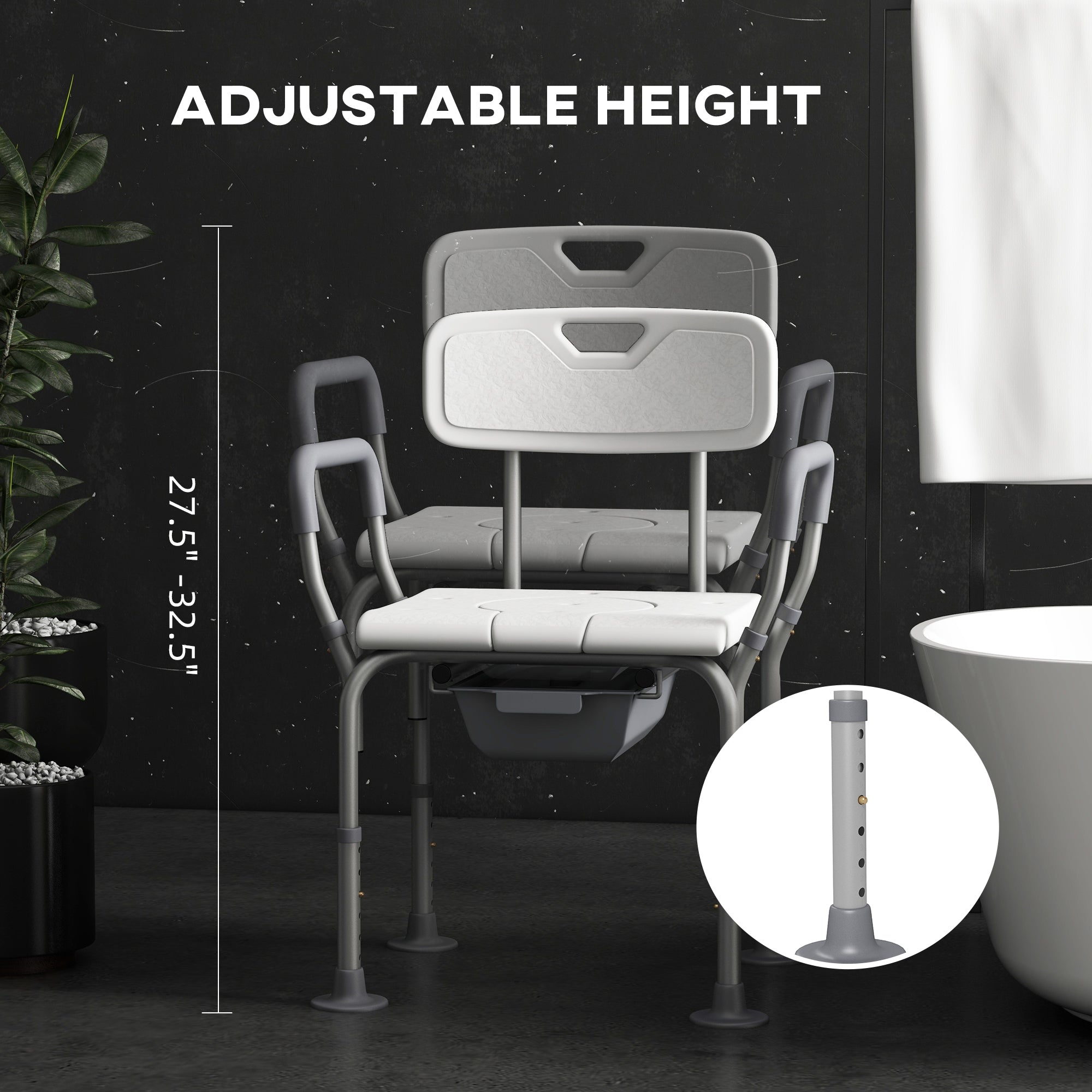 Shower Chair 3-in-1 Aluminum Commode Raised Toilet Seat Adjustable 299 LB