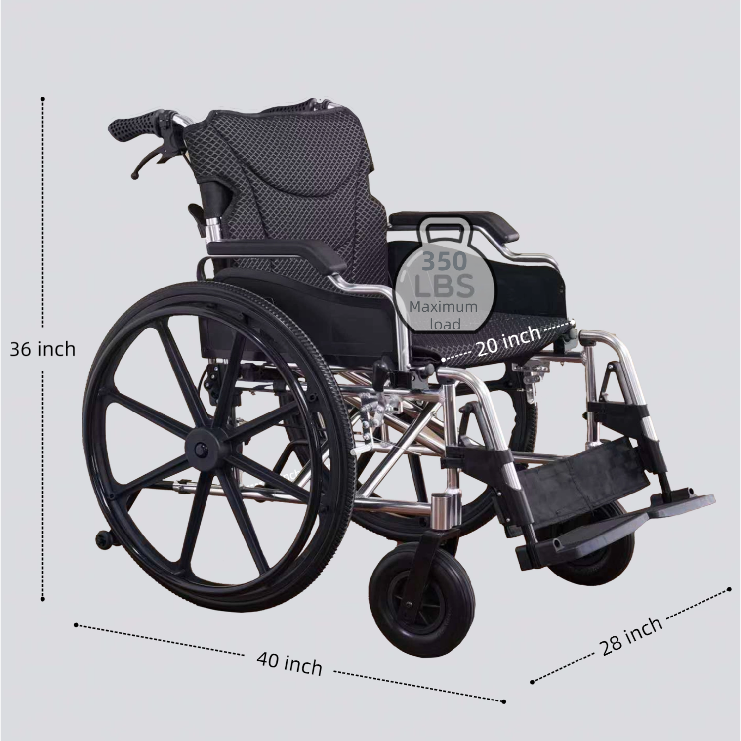 Wheelchair Manual Transport Folding Aluminum 20 In Seat 24 In Wheels Memory Foam