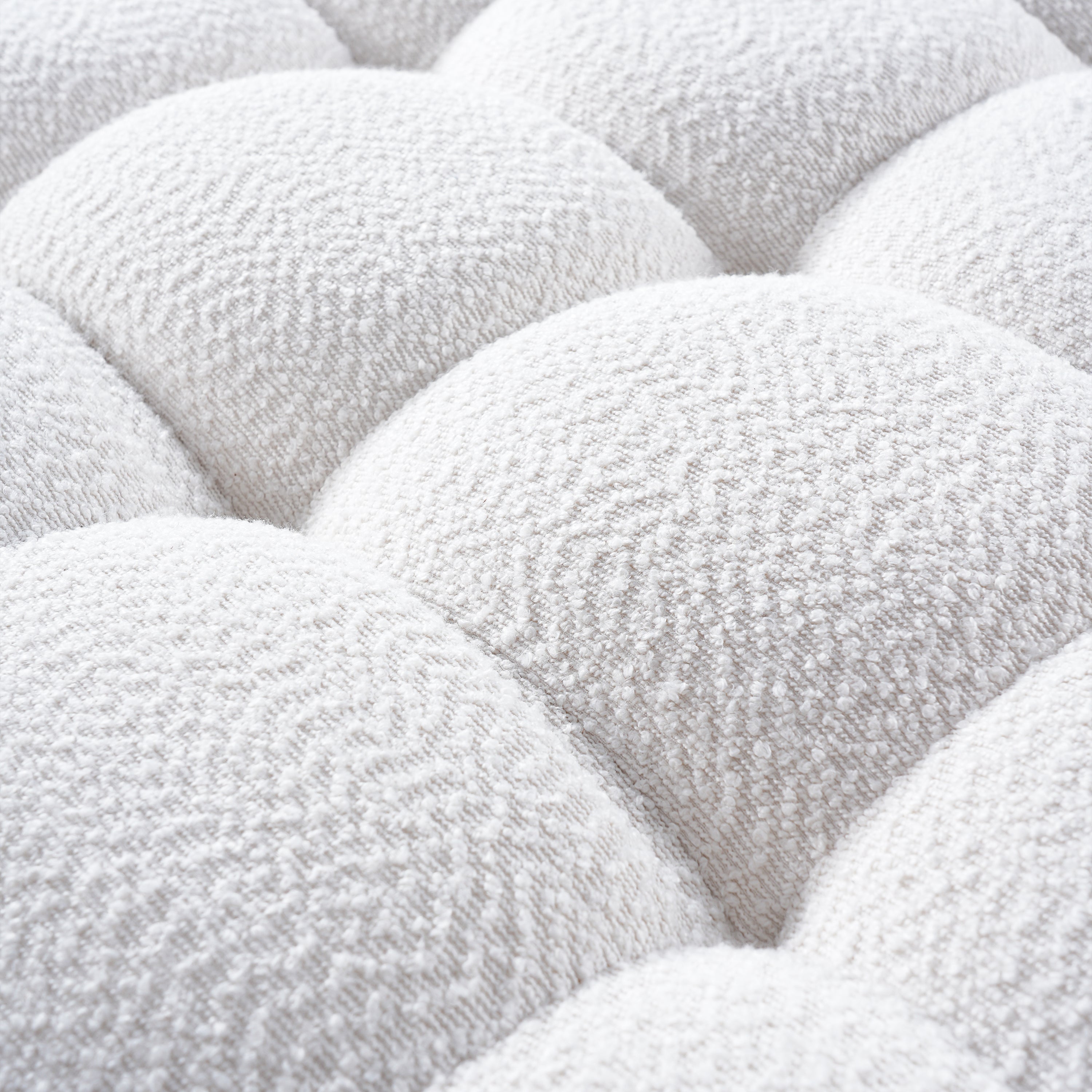 White Boucle Rectangular Ottoman Rubberwood Legs 44.5x35.5x18.5