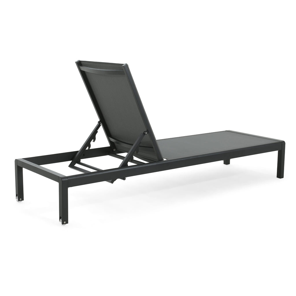 Outdoor Chaise Lounge Mesh Aluminum Black Gray Set of 2 Adjustable 77.5x25 In