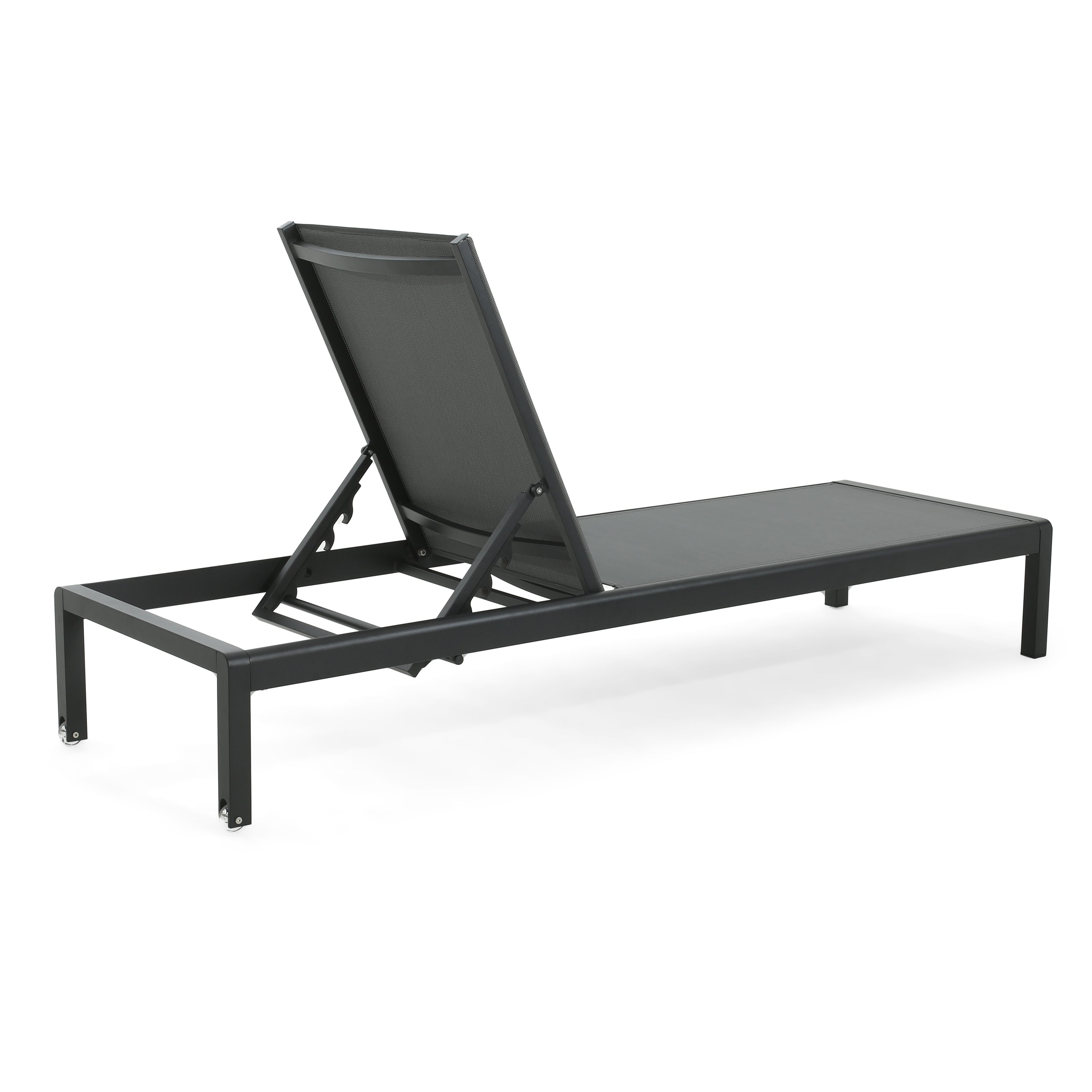 Outdoor Chaise Lounge Mesh Aluminum Black Gray Set of 2 Adjustable 77.5x25 In