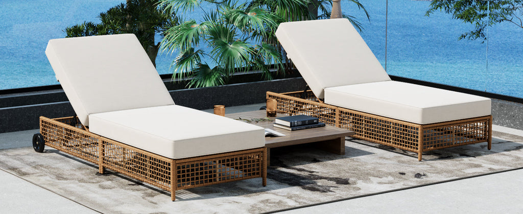Outdoor Lounge Chair, 5-Position Adjustable Rattan Chaise with Cushion and