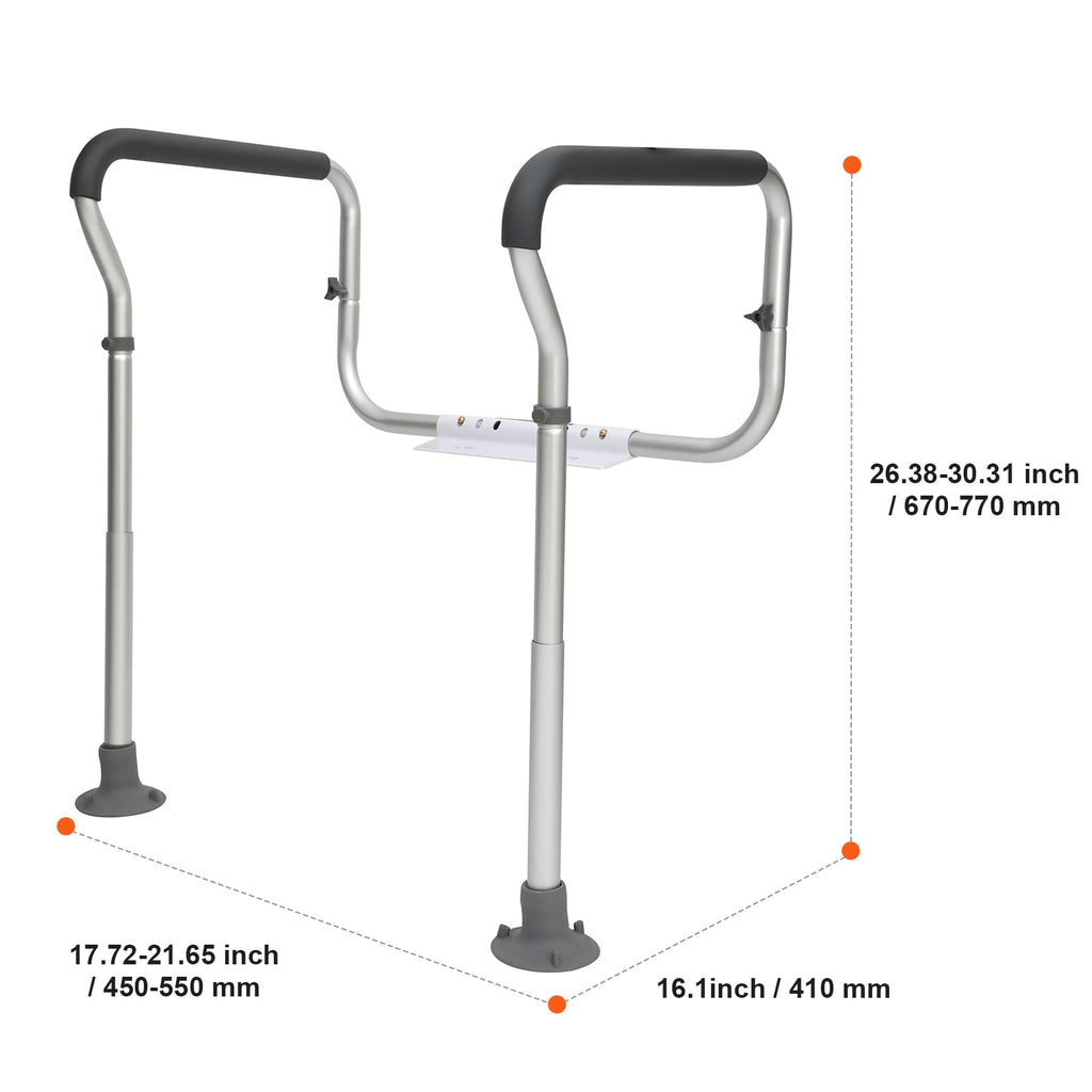 Toilet Safety Rail Frame Aluminum 300 LB Adjustable Width Height Padded Arms
