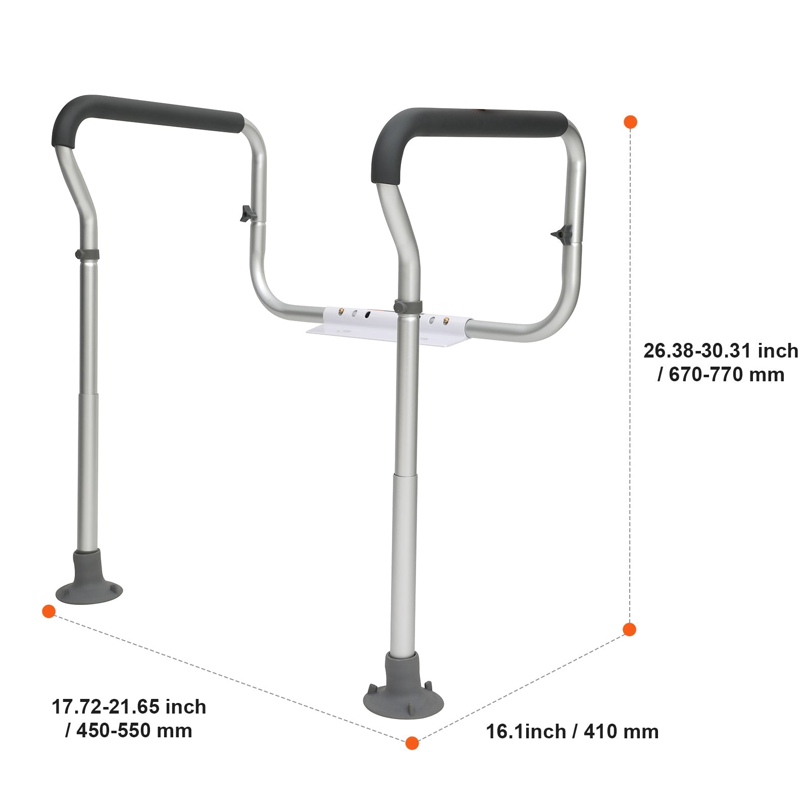 Toilet Safety Rail Frame Aluminum 300 LB Adjustable Width Height Padded Arms