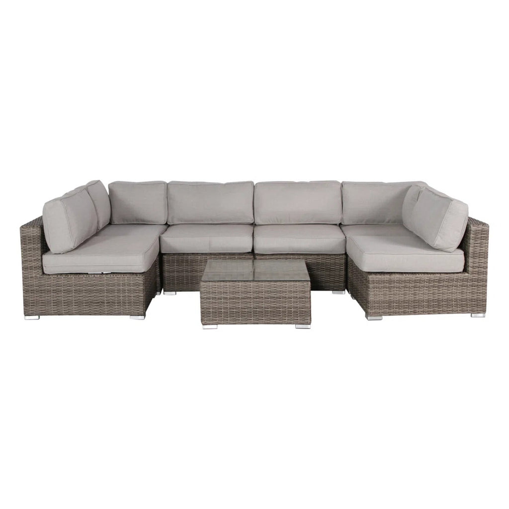 Outdoor Sectional Patio Set Wicker Gray Brown 7 Piece with Glass Table Seats 4