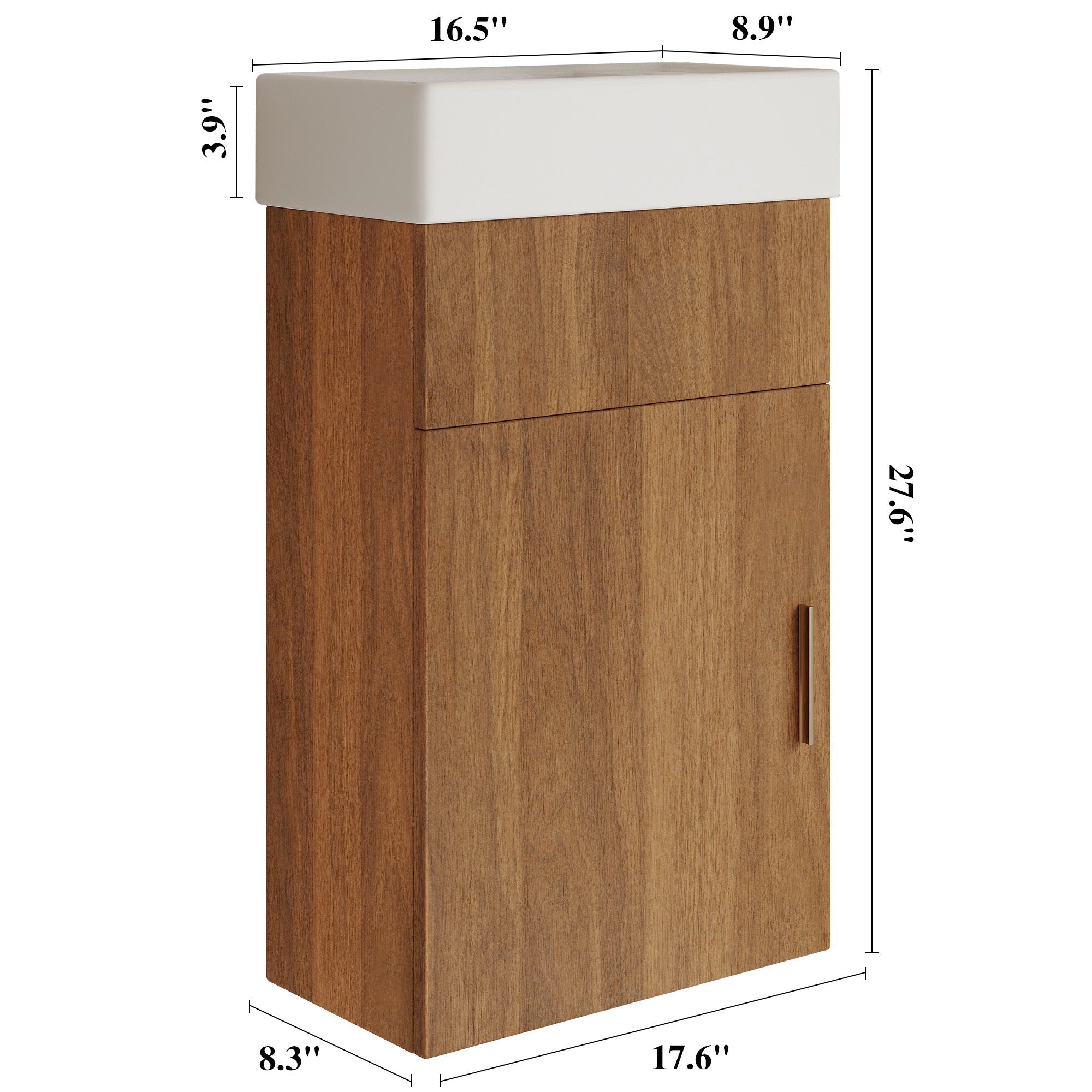 16.5 Inches Modern Floating Bathroom Vanity with Integrated Ceramic Basin Storage