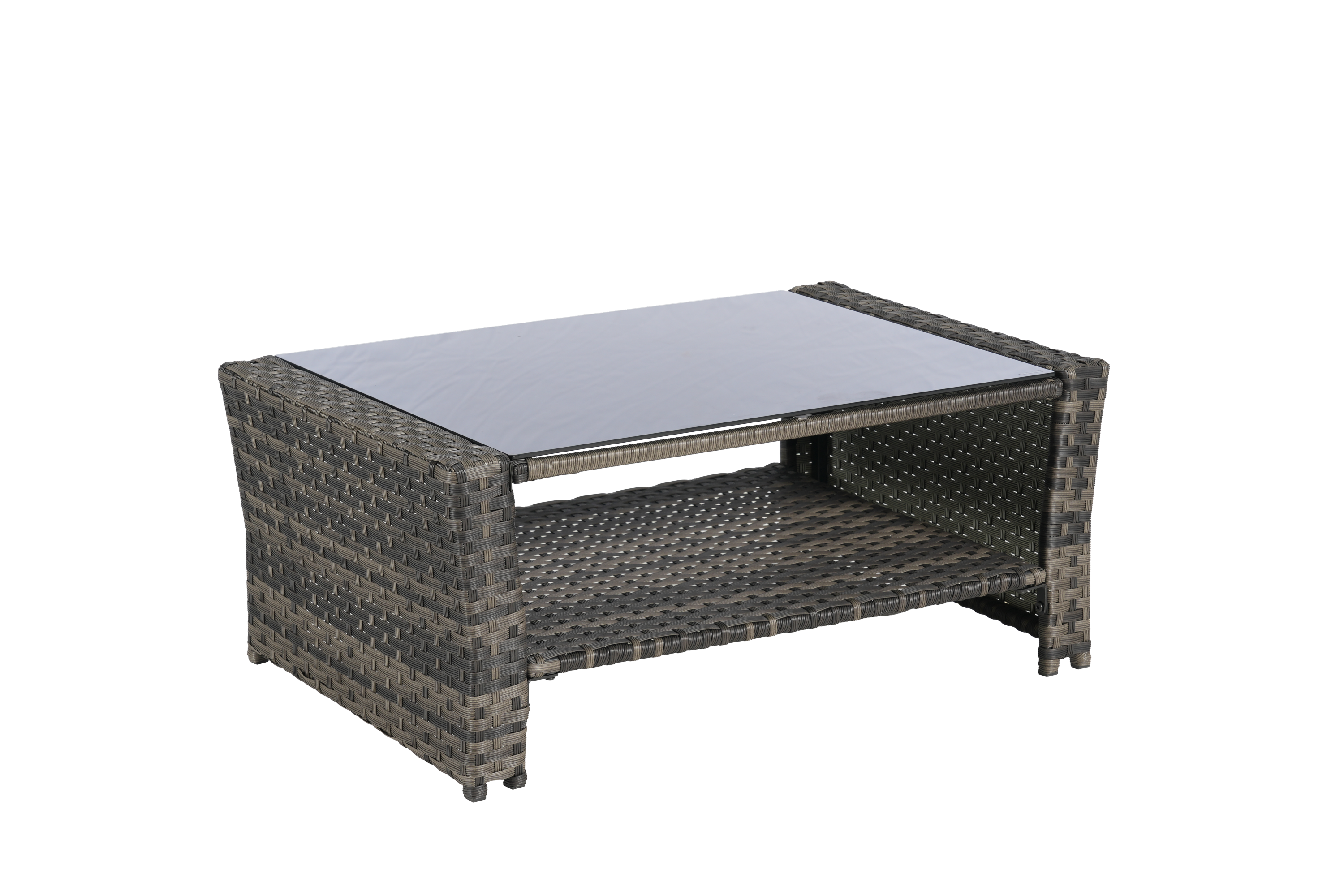 Outdoor Patio Set PE Rattan Steel Dark Blue 4 Piece Glass Seats 4